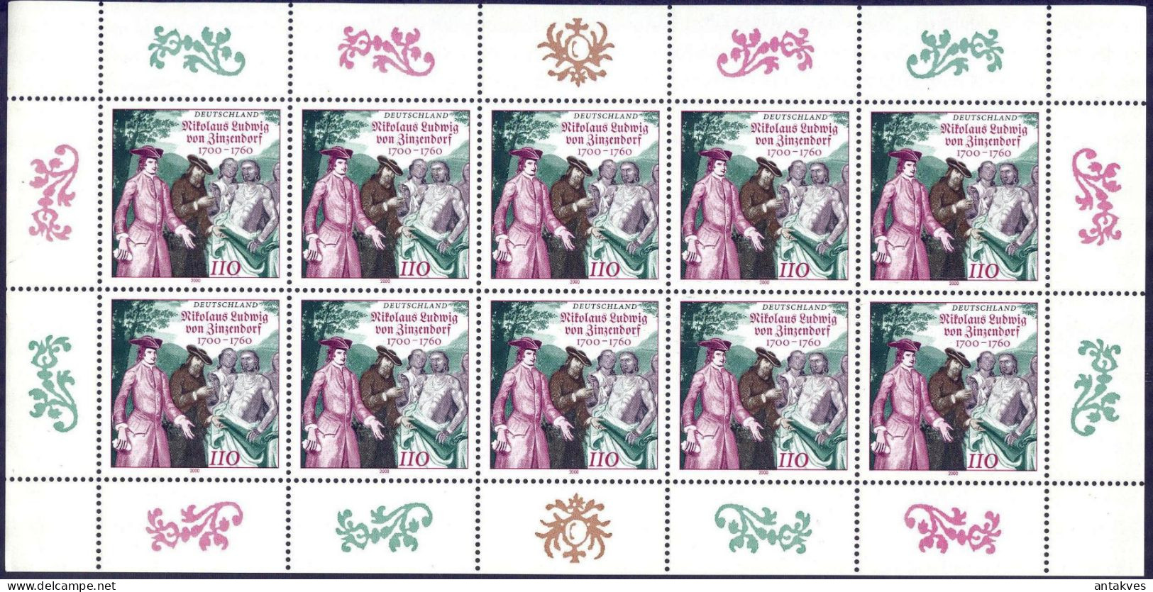 Germany Bundespost 2000 N.L. Graf Von Zinzendorf Bishop Mi. 2115 Sheet MNH - 1991-2000