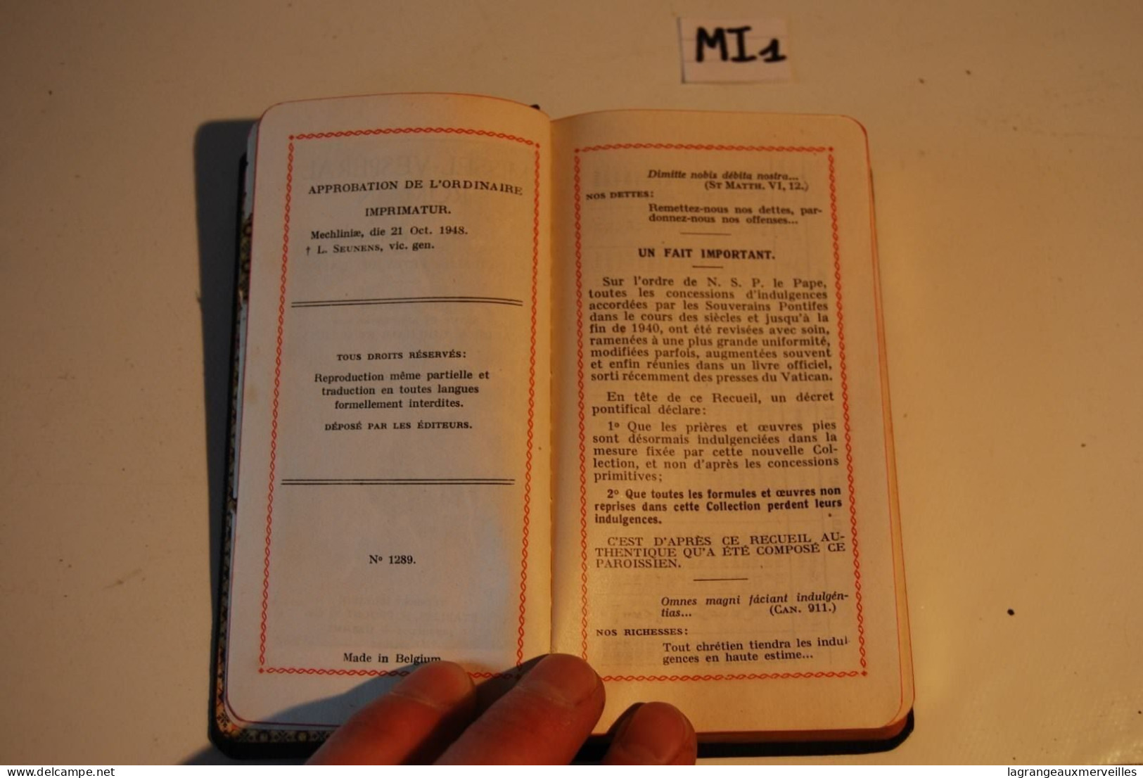 MI1 Ancien Missel - Religion - Old Missal - Ex Messale - Belgique 1948 - Religion
