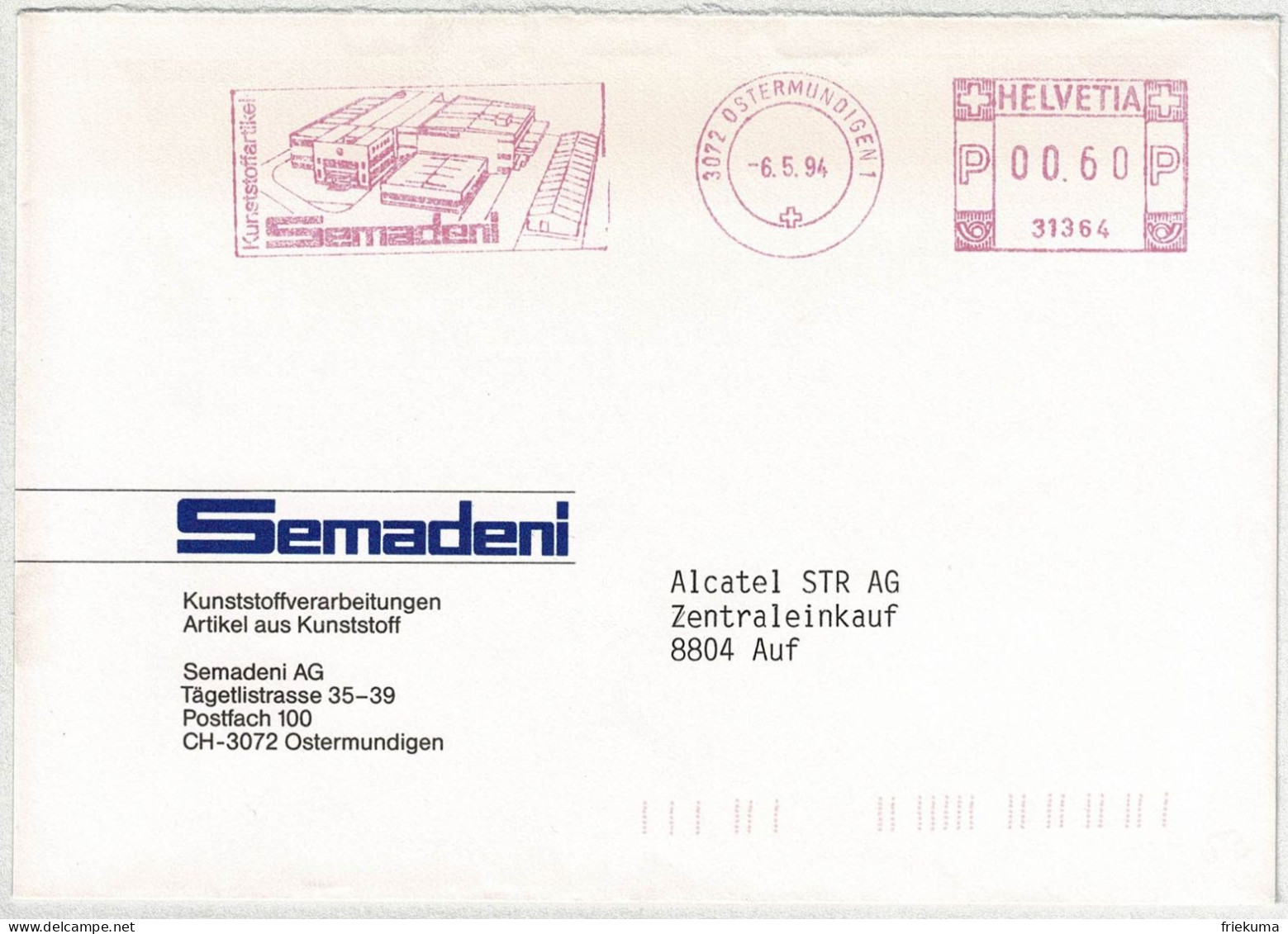 Schweiz 1994, Brief Freistempel / EMA / Meterstamp Semadeni Ostermundigen - Au Wädenswil - Affranchissements Mécaniques