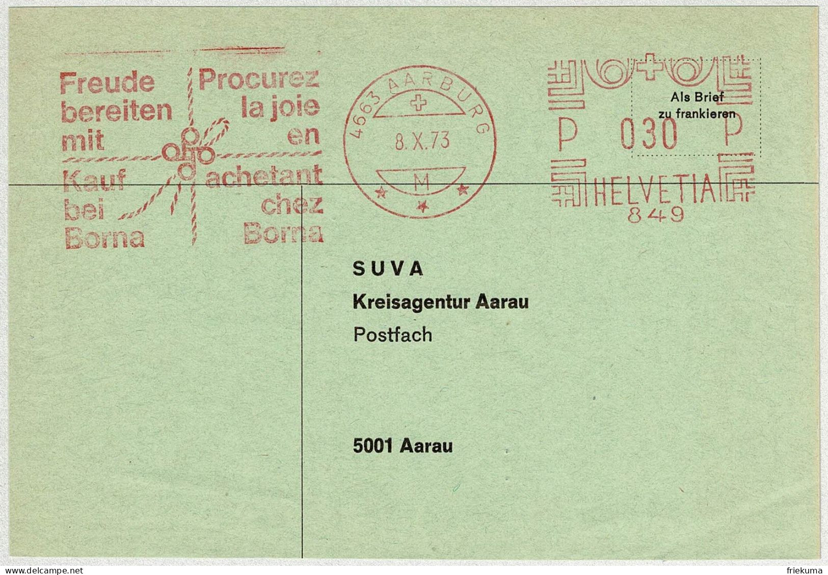 Schweiz 1973, Briefausschnitt Freistempel / EMA / Meterstamp Borna Aarburg - Aarau - Máquinas De Franquear