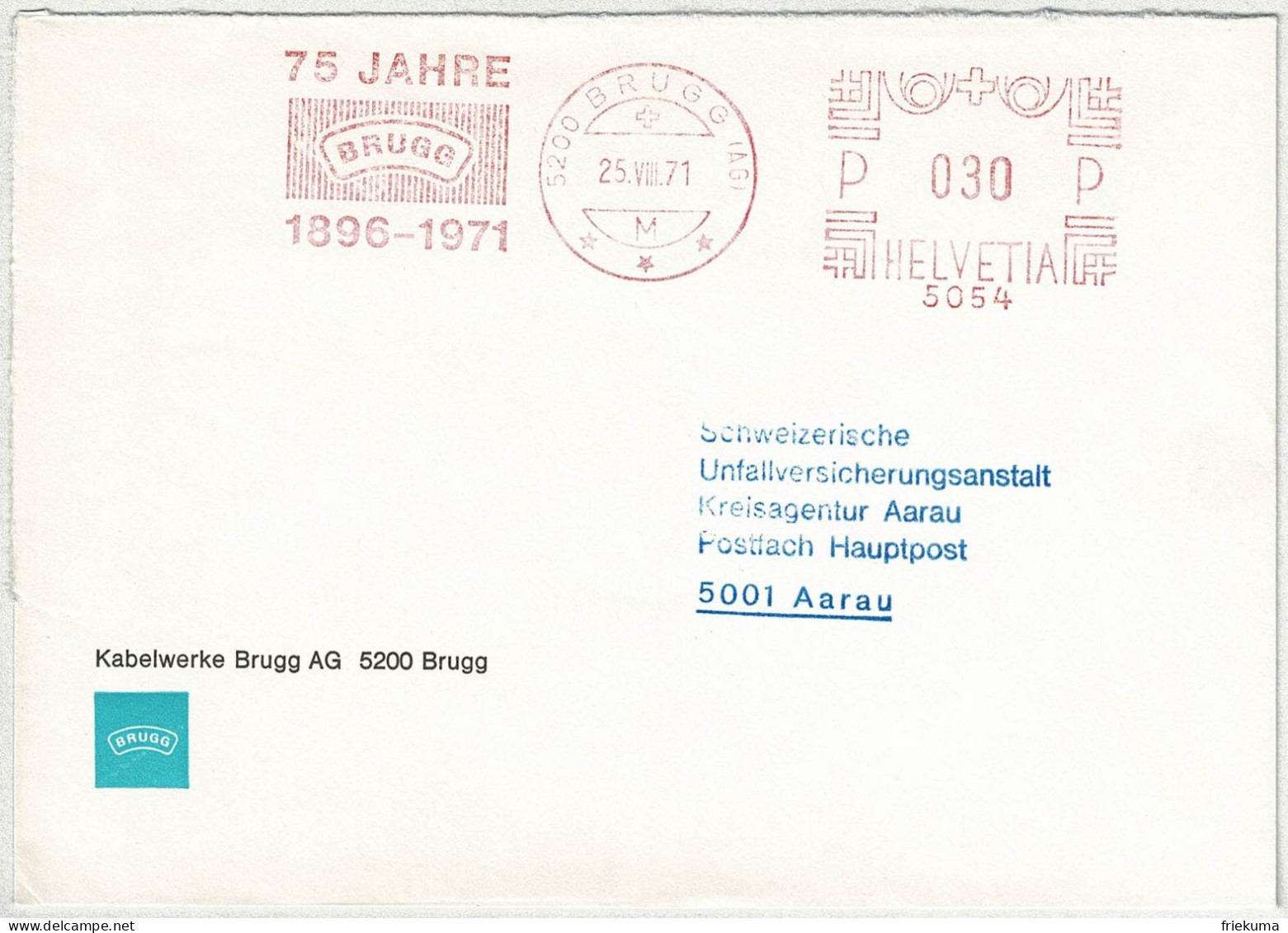 Schweiz 1971, Brief Freistempel / EMA / Meterstamp Kabelwerke Brugg - Aarau - Postage Meters