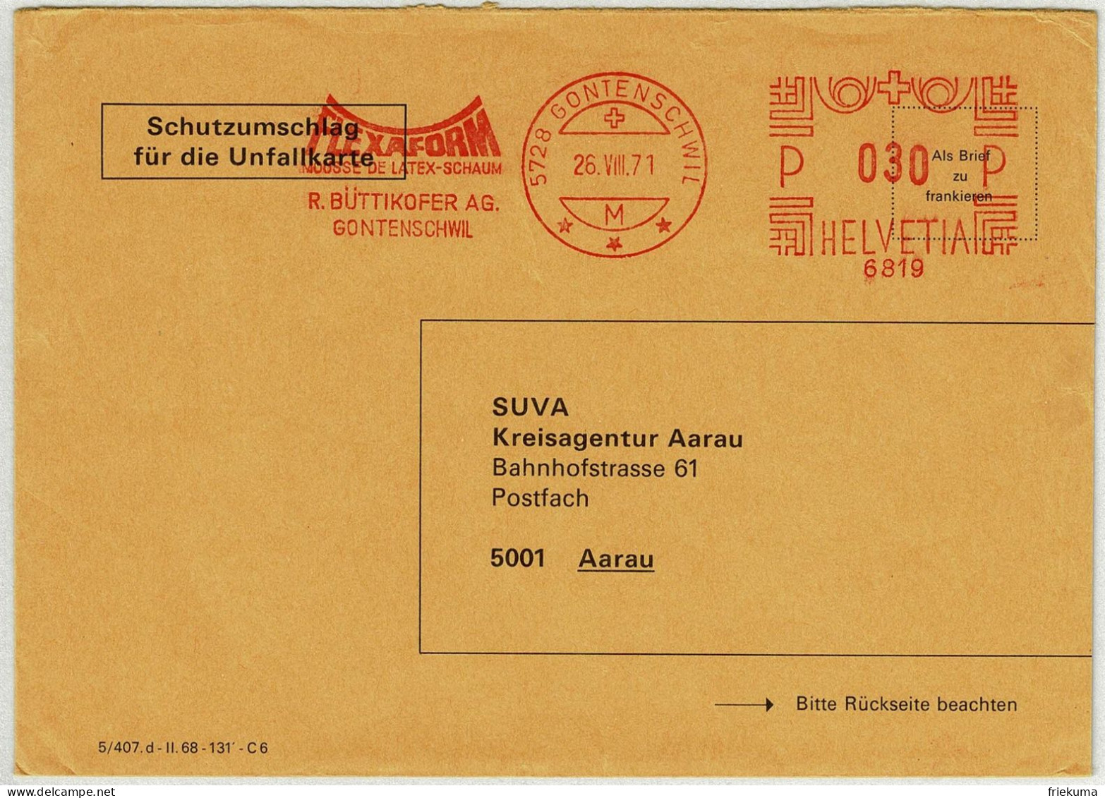 Schweiz 1971, Brief Freistempel / EMA / Meterstamp Büttikofer Gontenschwil - Aarau, Latex Schaum - Postage Meters