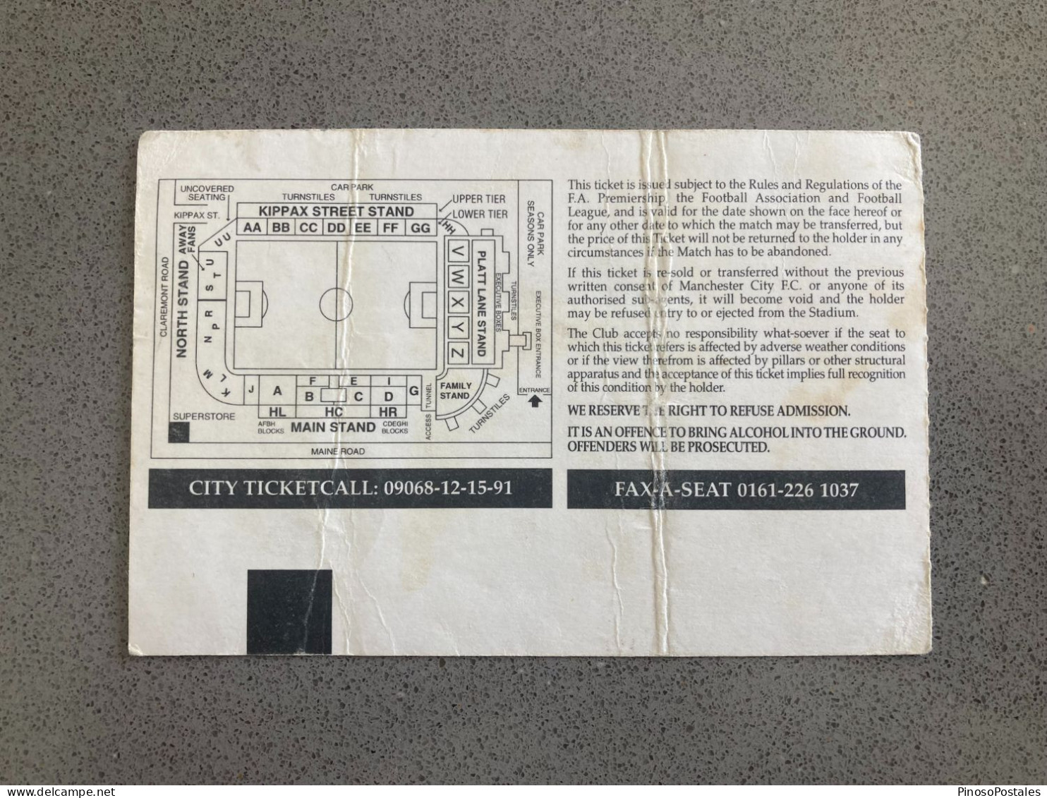 Manchester City V Ipswich Town 2000-01 Match Ticket - Tickets D'entrée