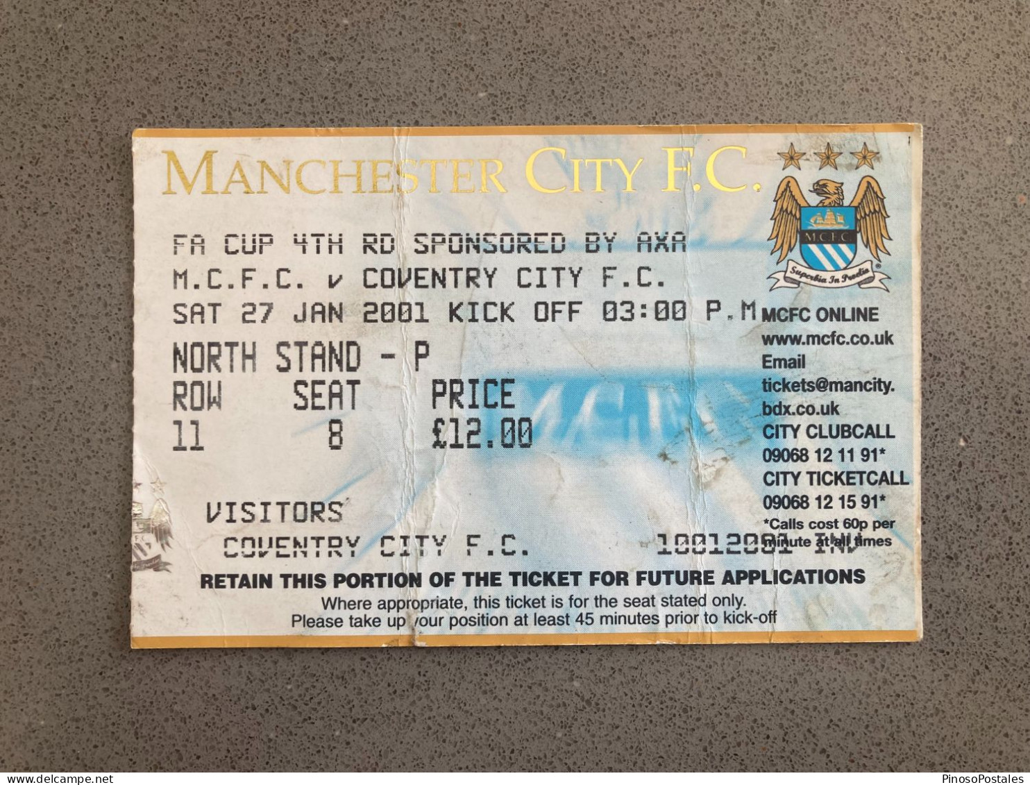 Manchester City V Coventry City 2000-01 Match Ticket - Eintrittskarten