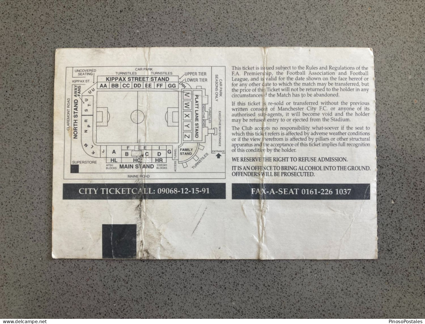 Manchester City V Coventry City 2000-01 Match Ticket - Tickets & Toegangskaarten