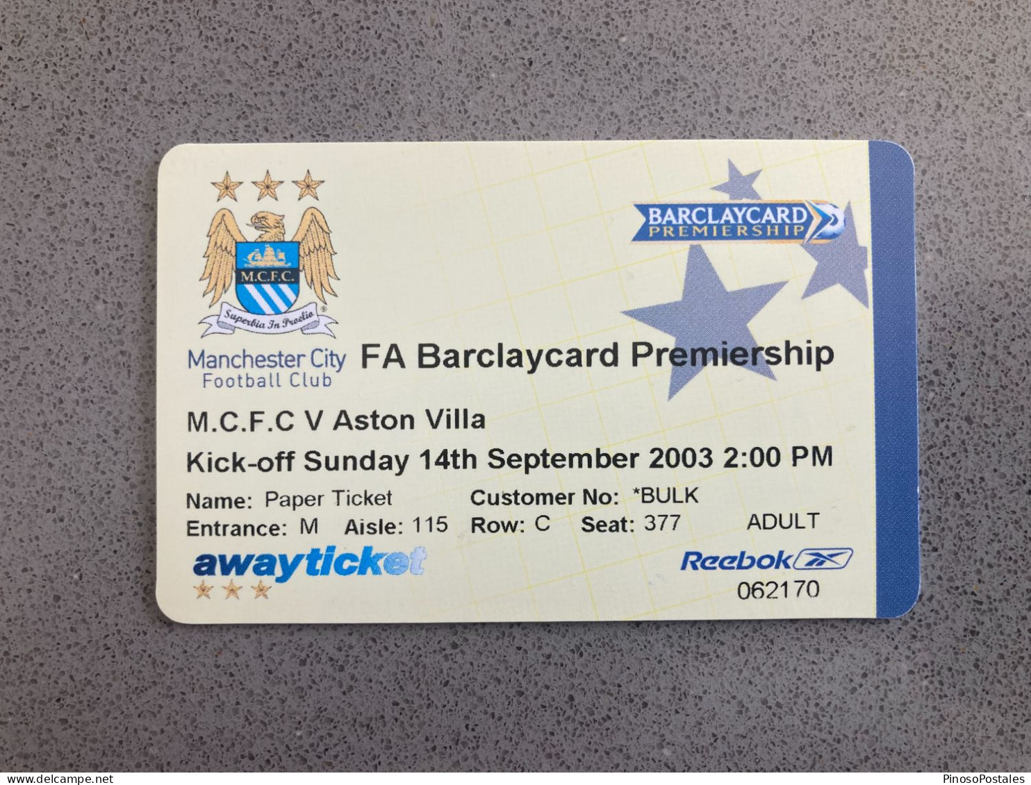 Manchester City V Aston Villa 2003-04 Match Ticket - Eintrittskarten