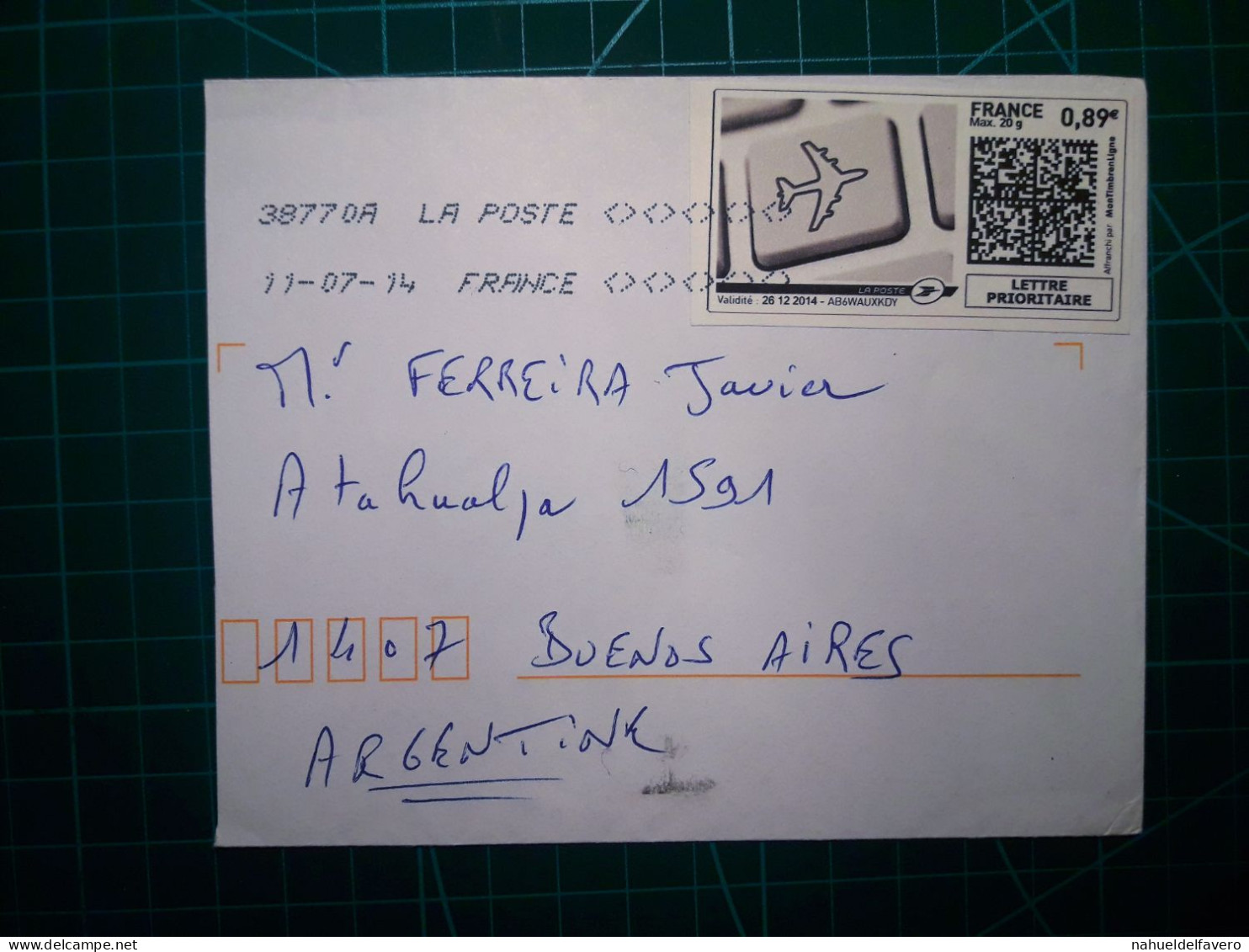 FRANCE, Enveloppe Envoyée à Buenos Aires, Argentine Avec Cachet Numérique Et Code QR. Année 2007. - Oblitérés
