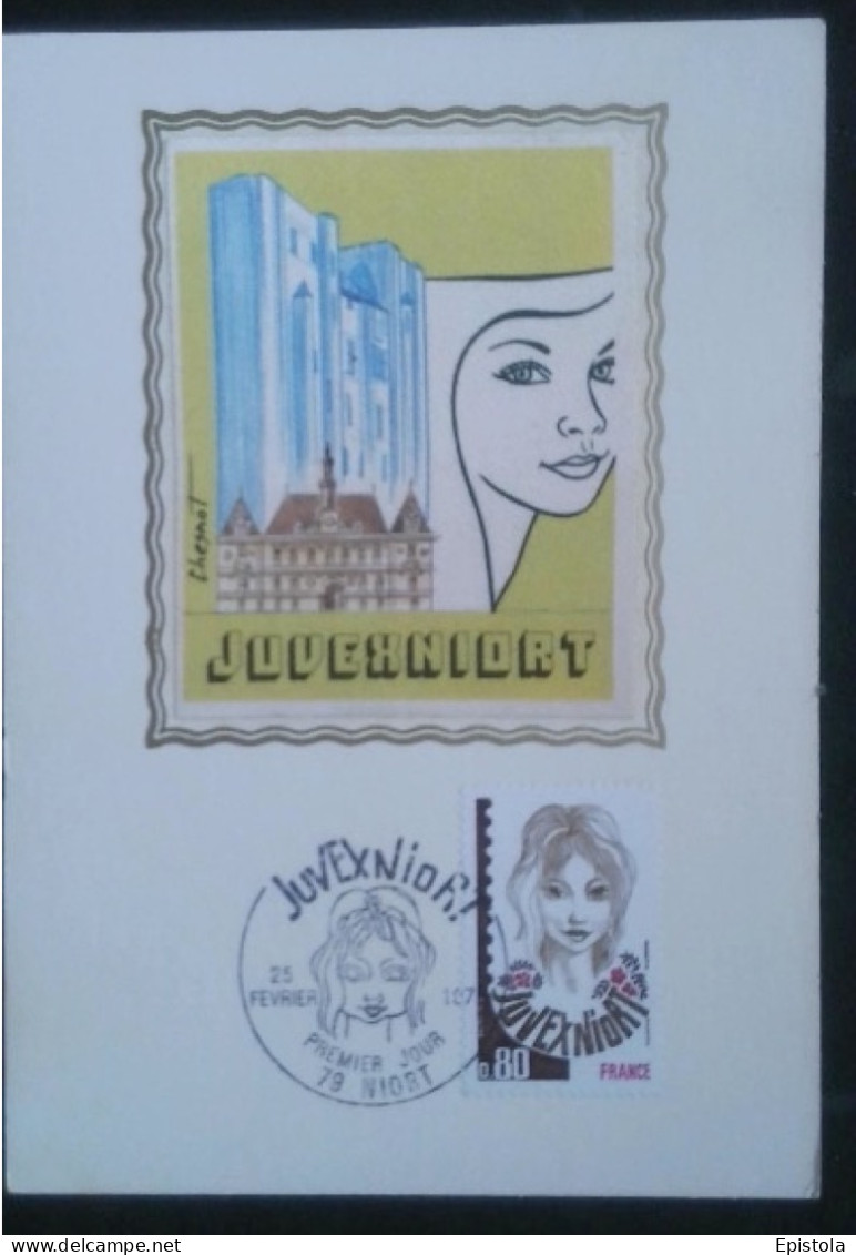 ► Carte Maximum Card.   Dessin Chesnot  Sur Soie  - Juvexniort Cachet Femme NIORT  1978 - 1970-1979