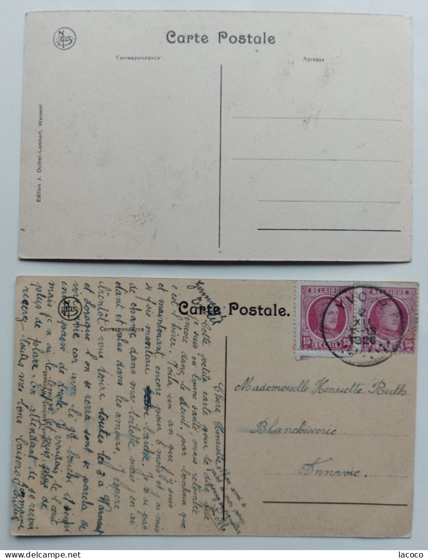 LOT DE 2 CARTES. WARNANT Restaurant à La Gare Dolhet Lambert. Prés De Bioul Et Anhée. 1x  Postée Yvoir 1926 . - Other & Unclassified