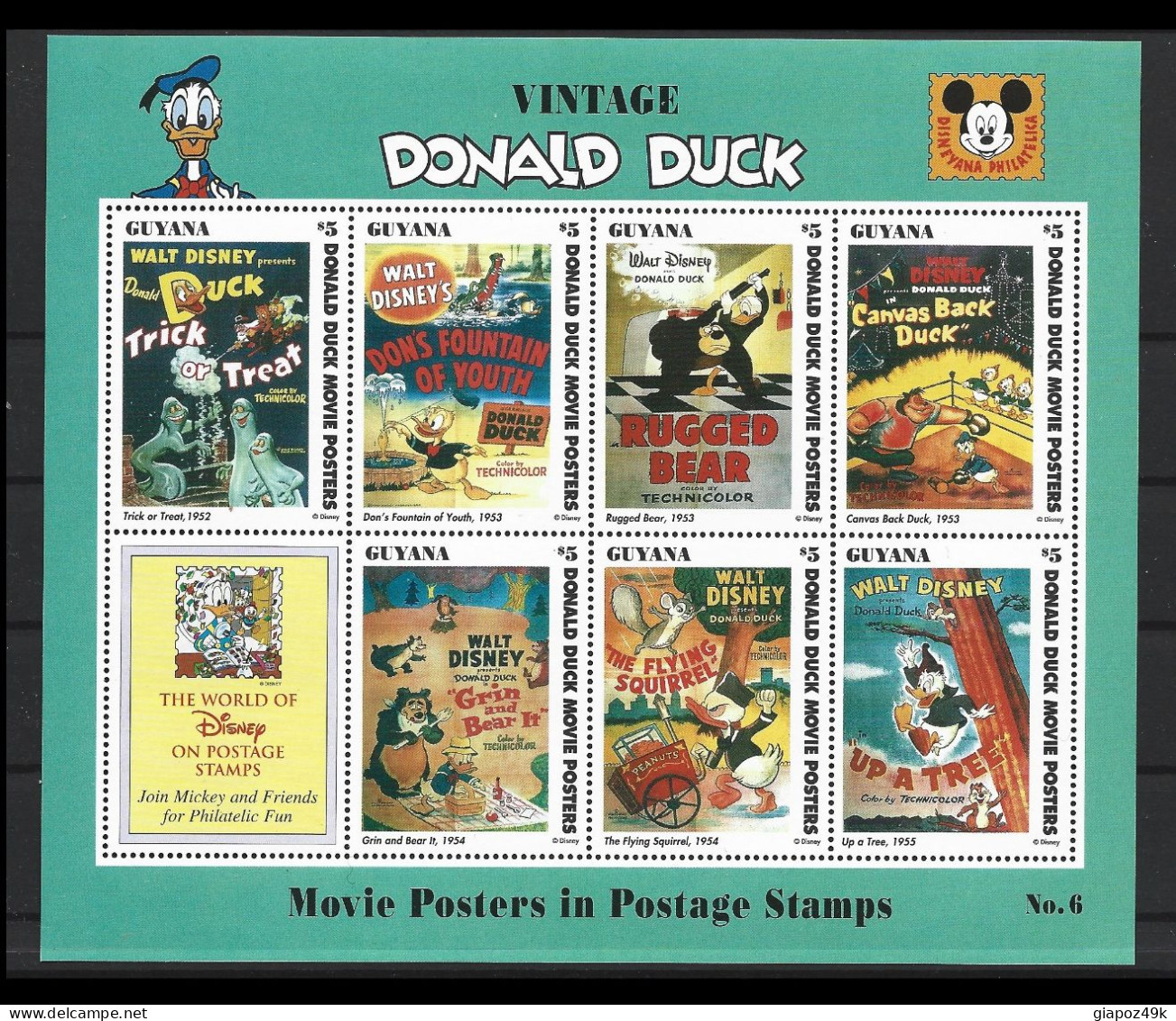 ● GUYANA 1993 1996 ֎ THE WORLD Of Disney ● VINTAGE DONALD DUCK N.° 4 E 6 ● 2 BF Di 7 Valori ● Paperino ● - Guyana (1966-...)