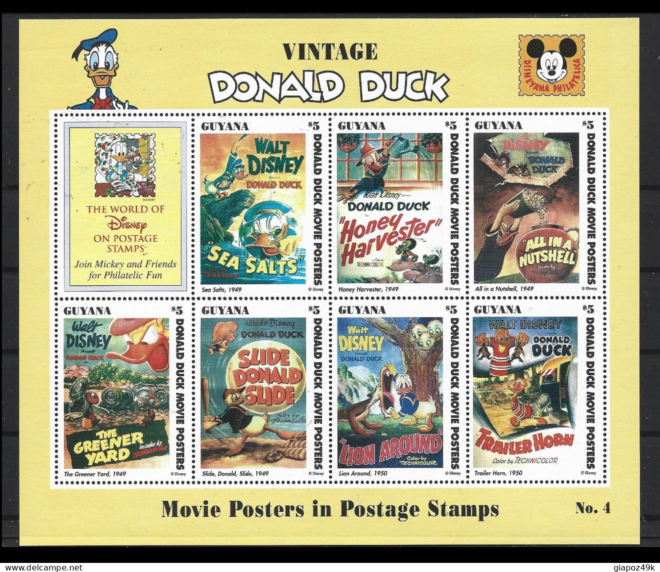 ● GUYANA 1993 1996 ֎ THE WORLD Of Disney ● VINTAGE DONALD DUCK N.° 4 E 6 ● 2 BF Di 7 Valori ● Paperino ● - Guiana (1966-...)