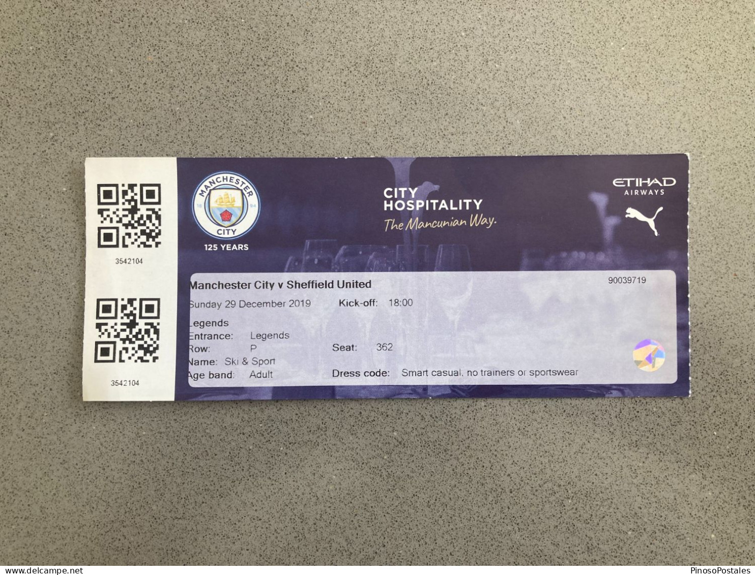 Manchester City V Sheffield United 2019-20 Match Ticket - Match Tickets