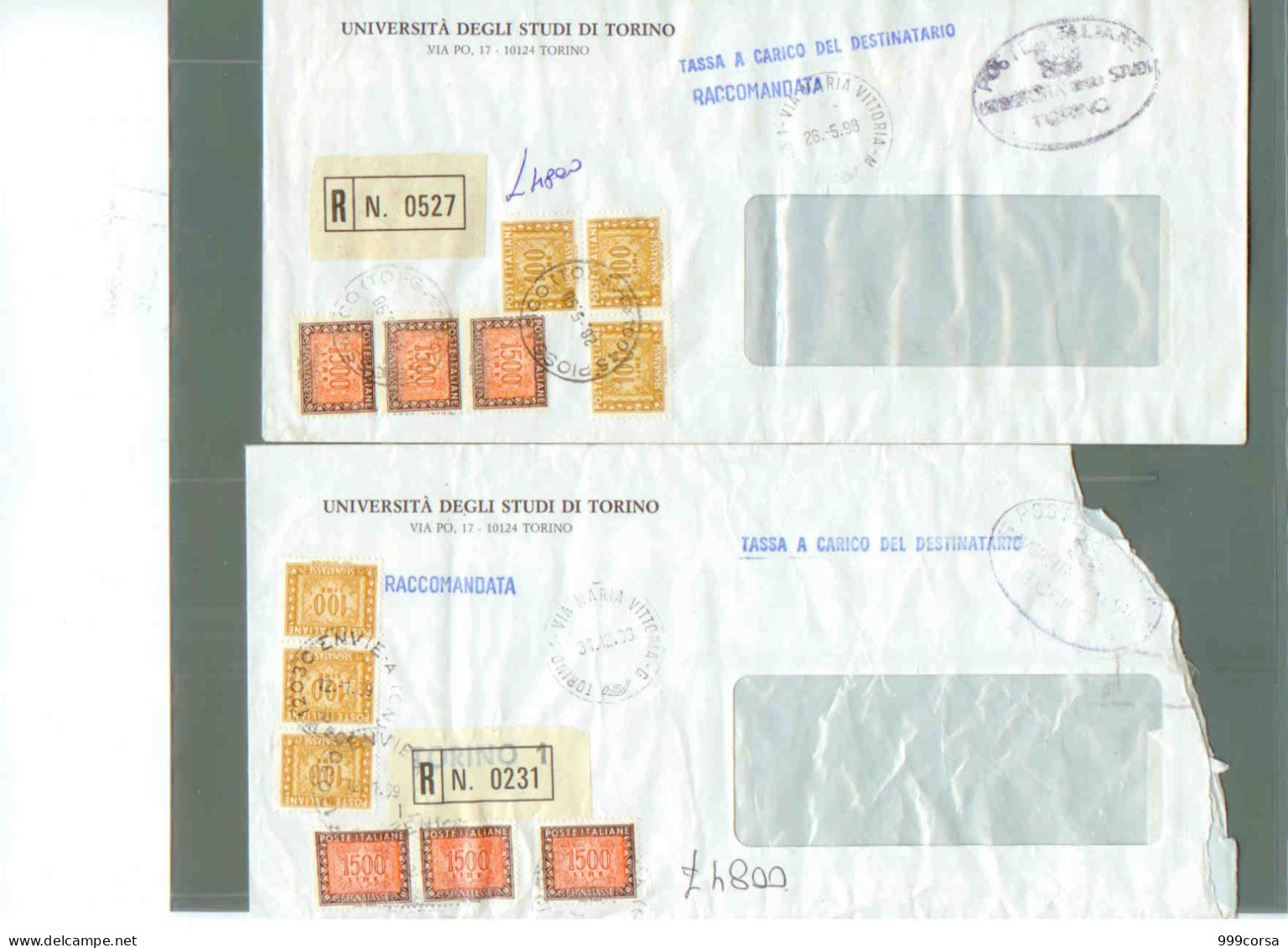 Italia,Tassa A Carico, 6 Buste Raccomandate,segnatasse 100,900,1500, E Affranc. Meccanica, Talloncino Tradizionale(678) - Taxe