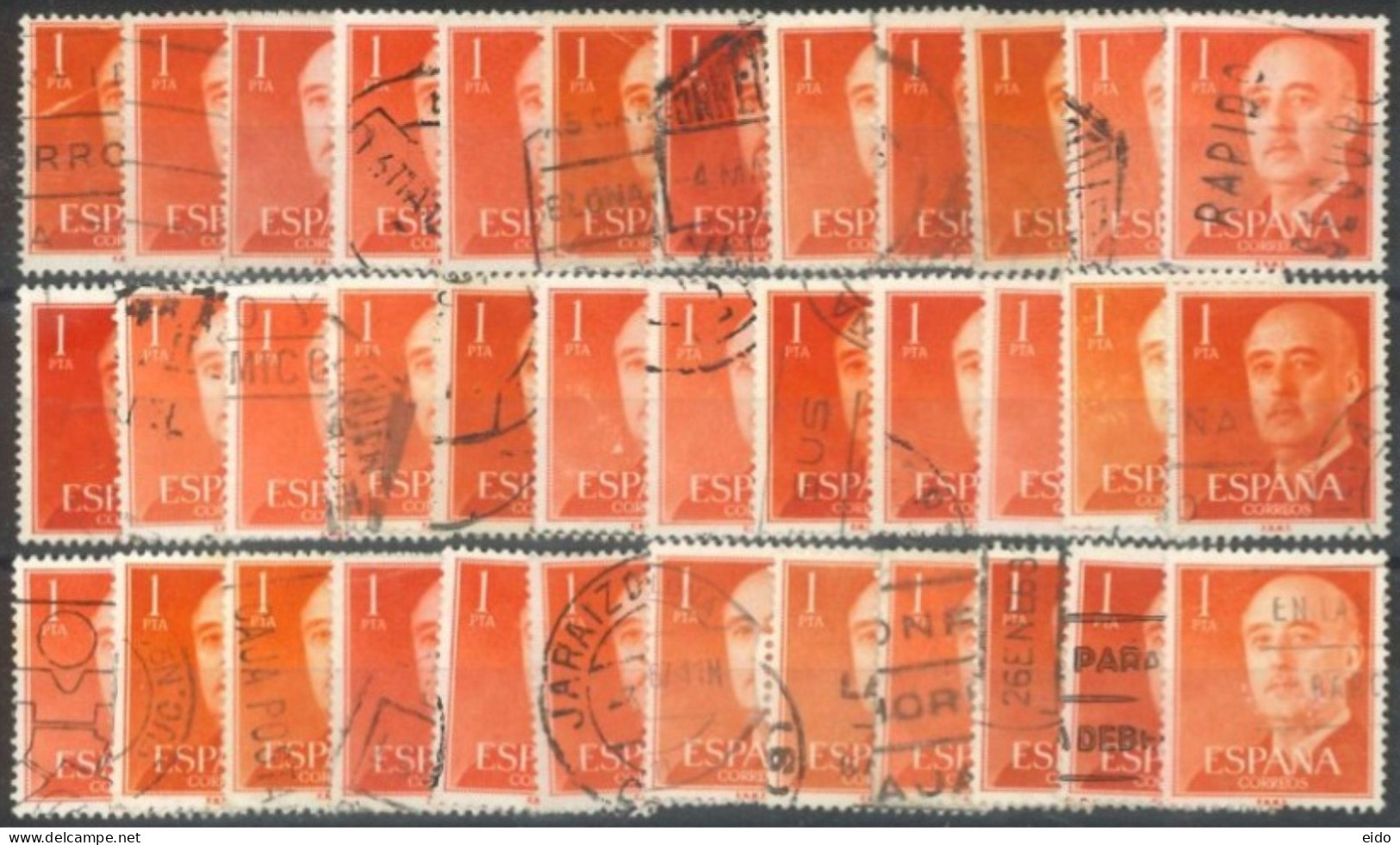 SPAIN- 1954/56, GENERAL FRANCO STAMP QTY : 36 REDUSED SPECIAL PRICE # 825, USED. - Used Stamps