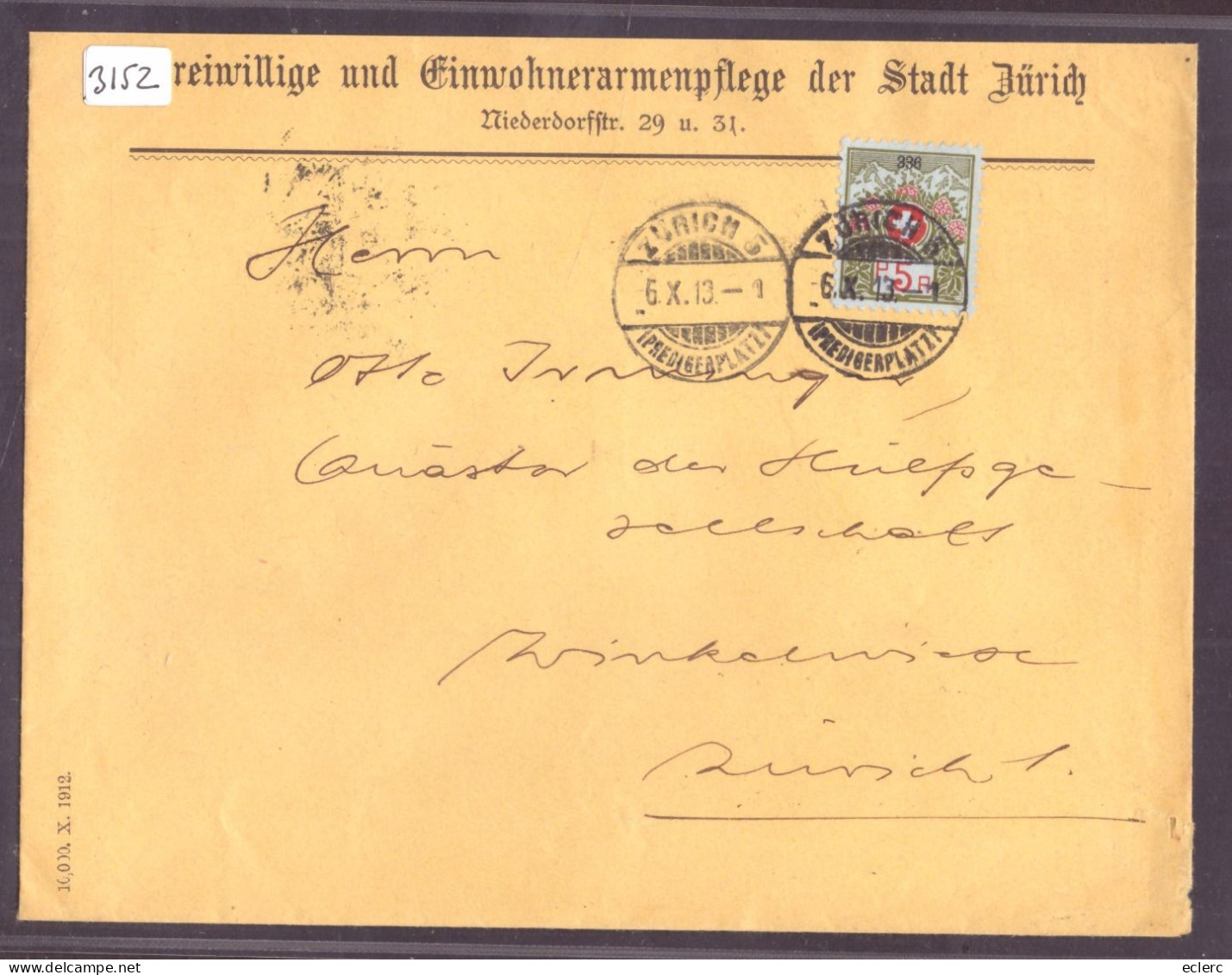 LETTRE A ENTETE - FRANCHISE No 336 - FREIWILLIGE UND EINWOHNERARMENPFLEGE DER STADT ZÜRICH - Franchise