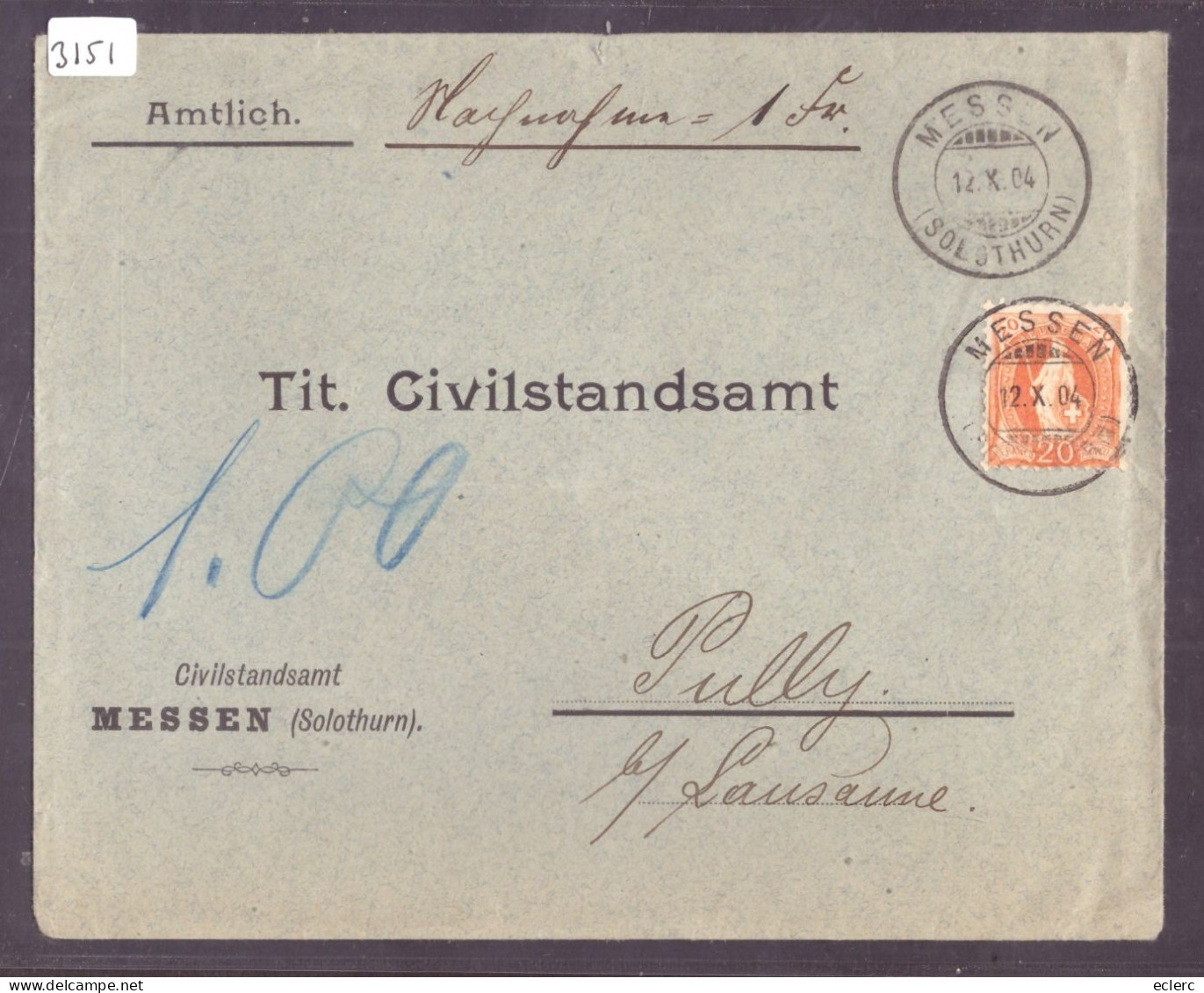 LETTRE A ENTETE - MESSEN CIVILANDSAMT SOLOTHURN - - Cartas & Documentos