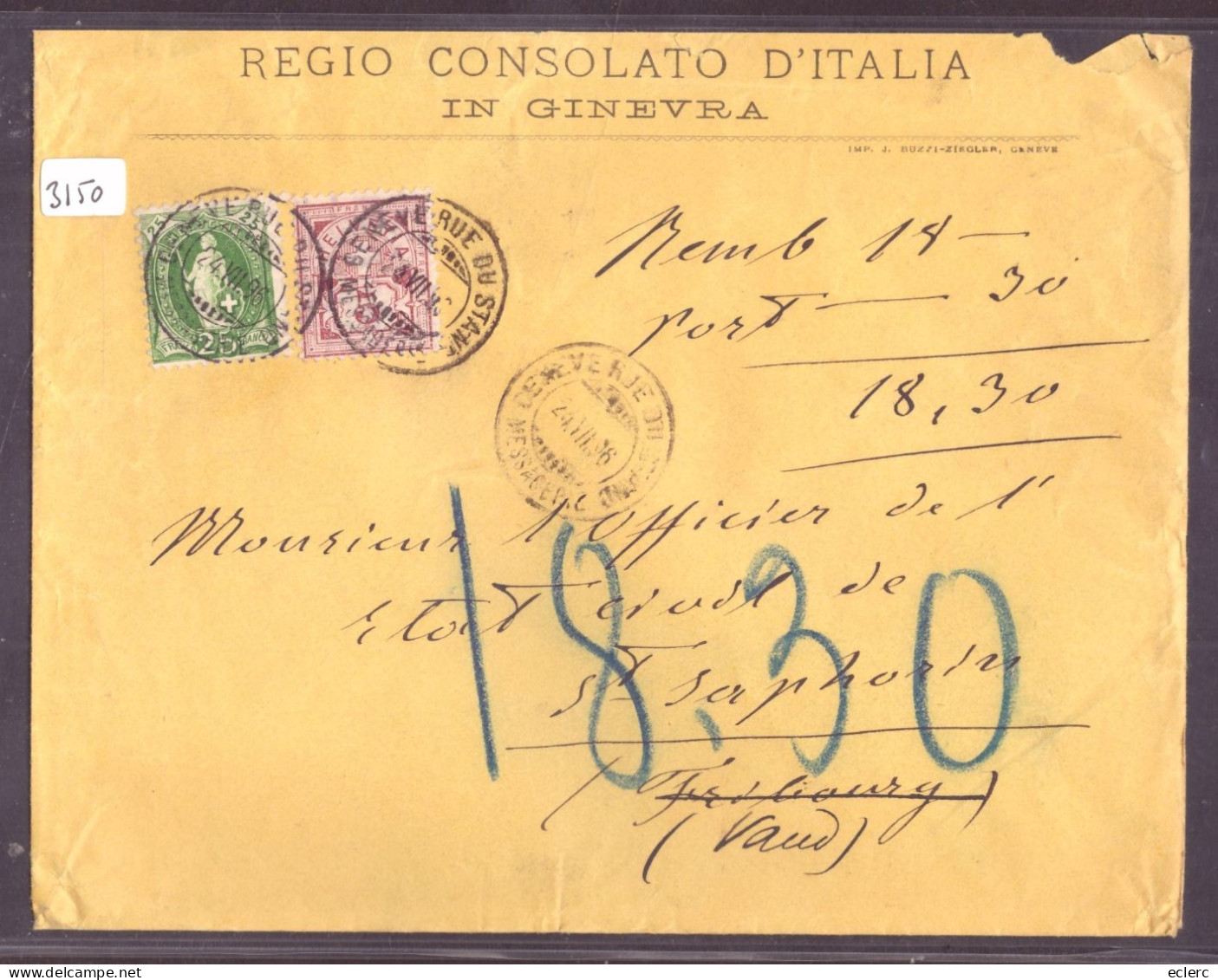 LETTRE A ENTETE - REGIO CONSOLATO D'ITALIA  A GENEVE - Storia Postale