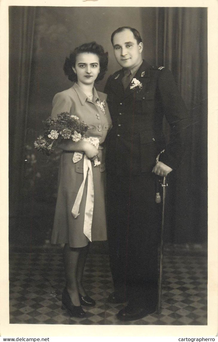 Annonymous Persons Souvenir Photo Social History Portraits & Scenes Elegant Couple Military Uniform Officer - Photographs