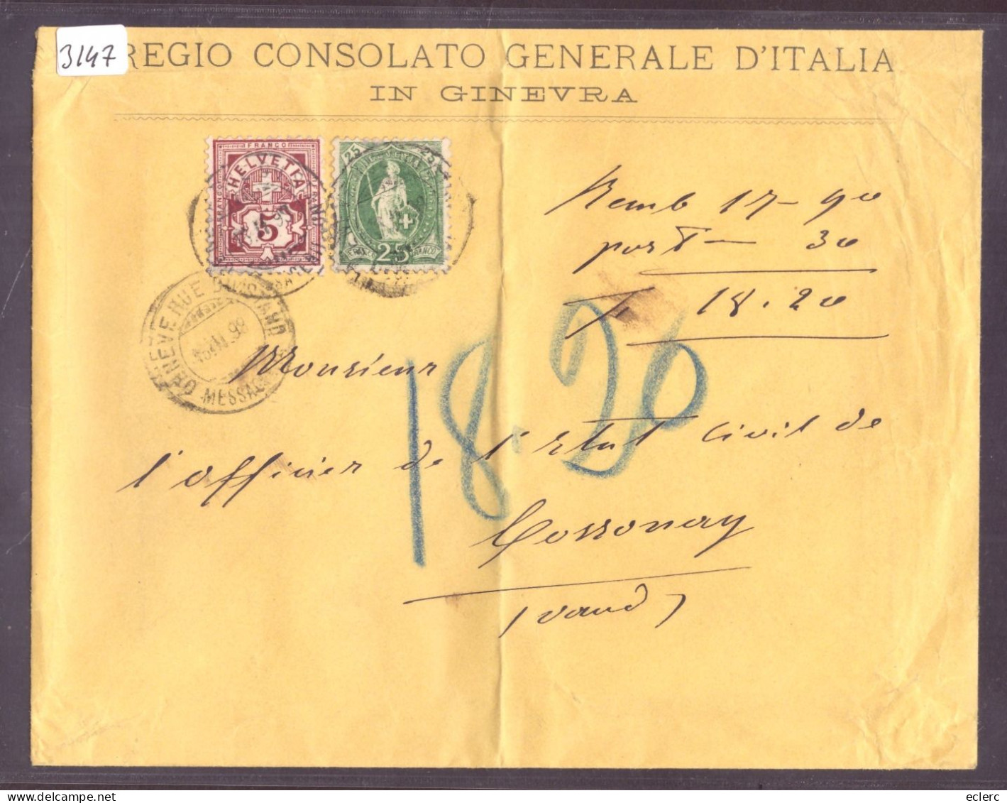 LETTRE A ENTETE - REGIO CONSOLATO D'ITALIA  A GENEVE - Brieven En Documenten