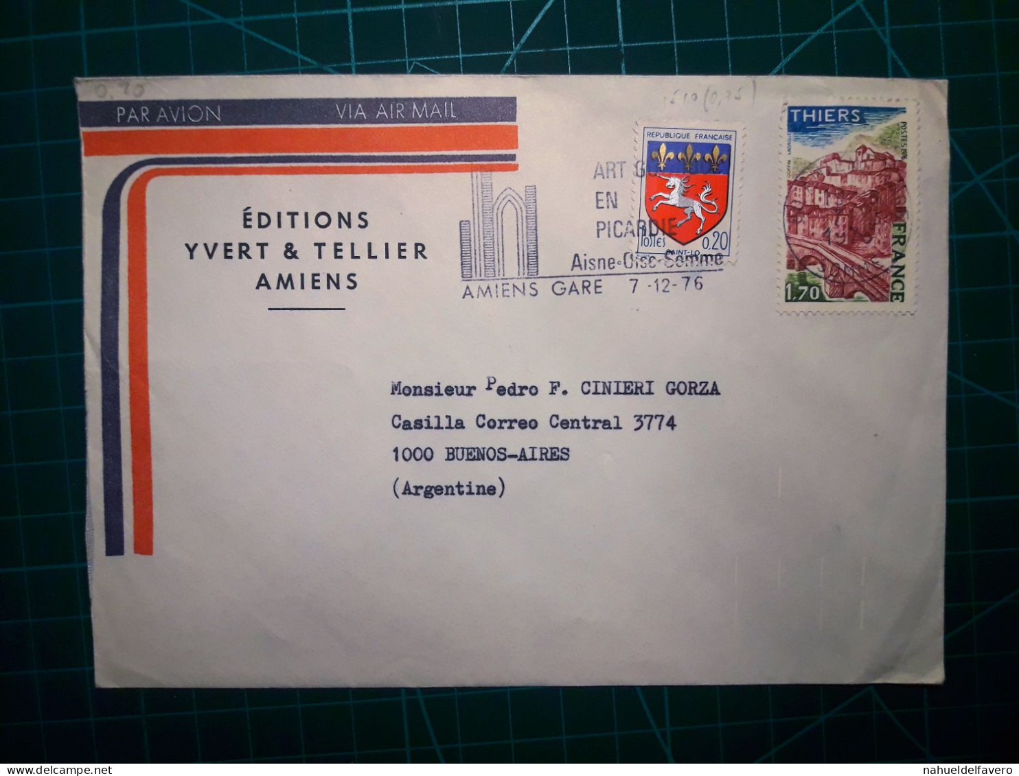 FRANCE, Enveloppe Des "Editions Yvert & Tellier Amiens" Distribuée à Buenos Aires, Argentine Avec Une Variété De Timbres - Gebraucht