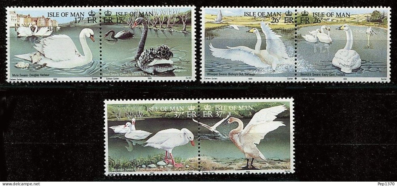 ISLA DE MAN 1991 - AVES - PAJAROS - CISNES - YVERT 512/517** - Otros & Sin Clasificación