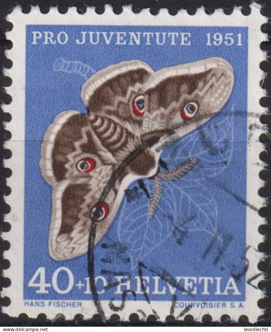 1951 Schweiz Pro Juventute ° Zum:CH J142,Yt:CH 516, Mi:CH 565, Nachtpfauenauge, Insekten - Oblitérés