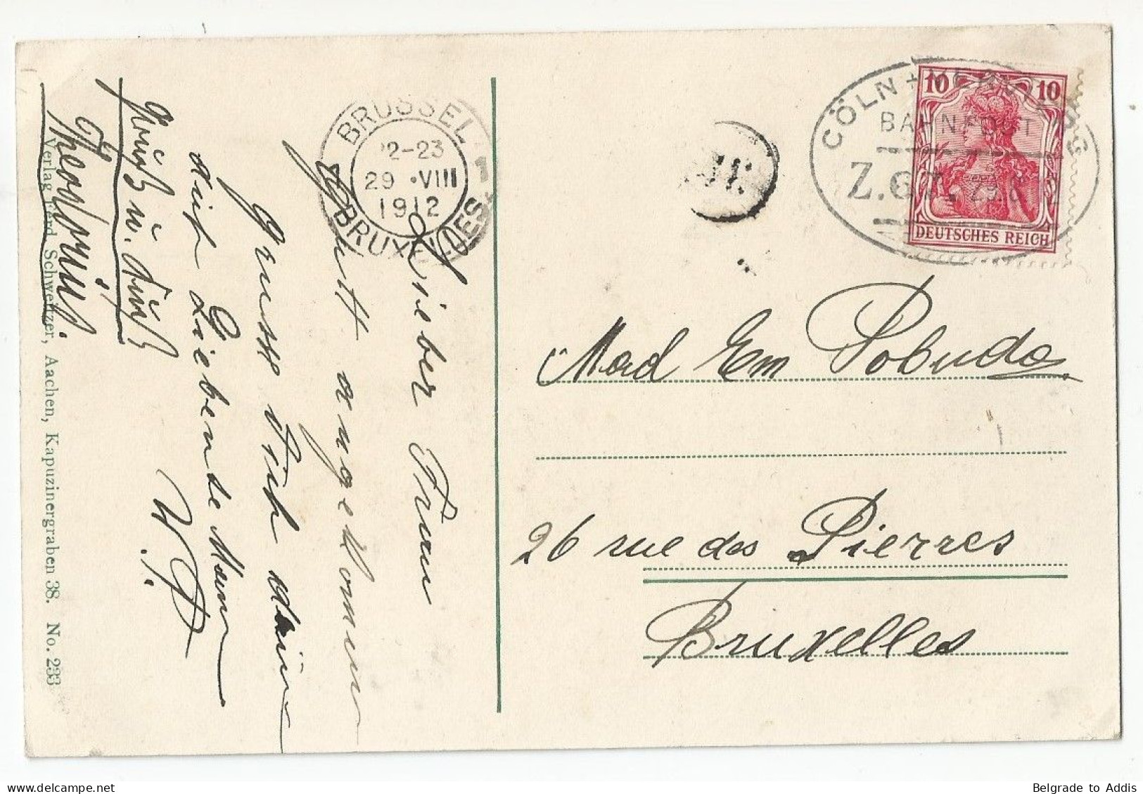 Deutschland CPA Postcard Postkarte Aachen Hotel International 1904 Ambulant TPO Cancel Zug Cöln - Verviers Belgique - Aachen