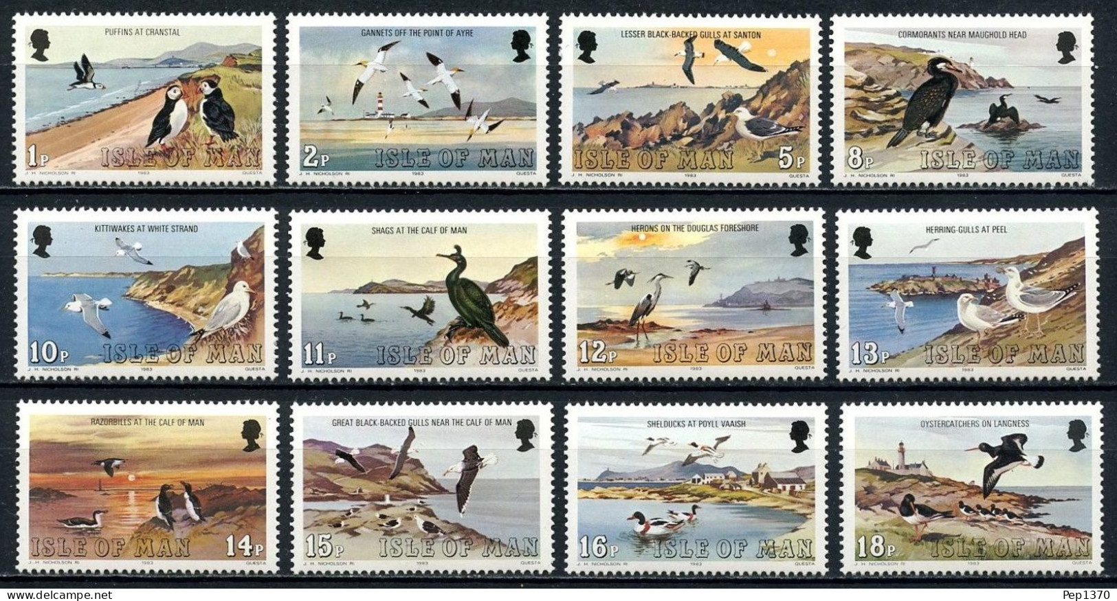 ISLA DE MAN 1983 - AVES - PAJAROS MARINOS - YVERT 219/230** - Man (Ile De)