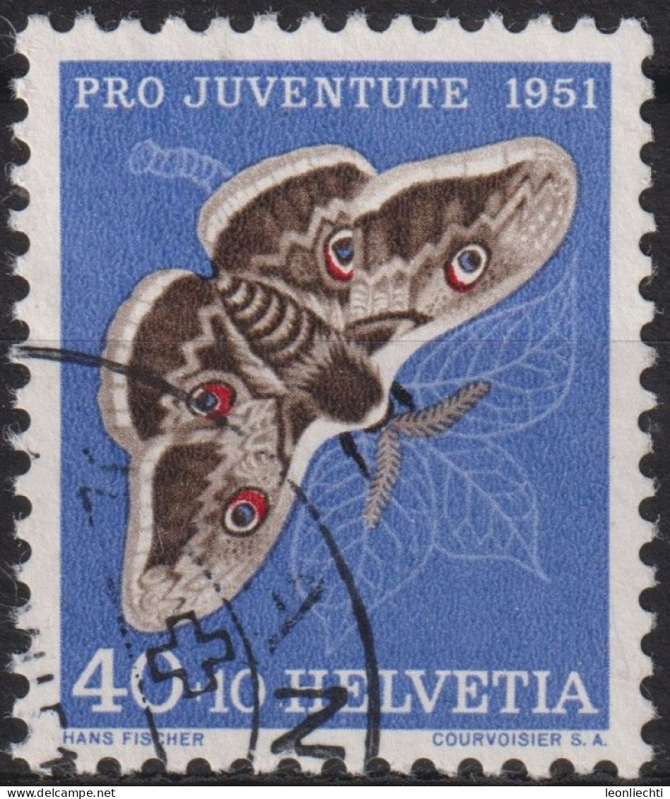 1951 Schweiz Pro Juventute ° Zum:CH J142,Yt:CH 516, Mi:CH 565, Nachtpfauenauge, Insekten - Used Stamps