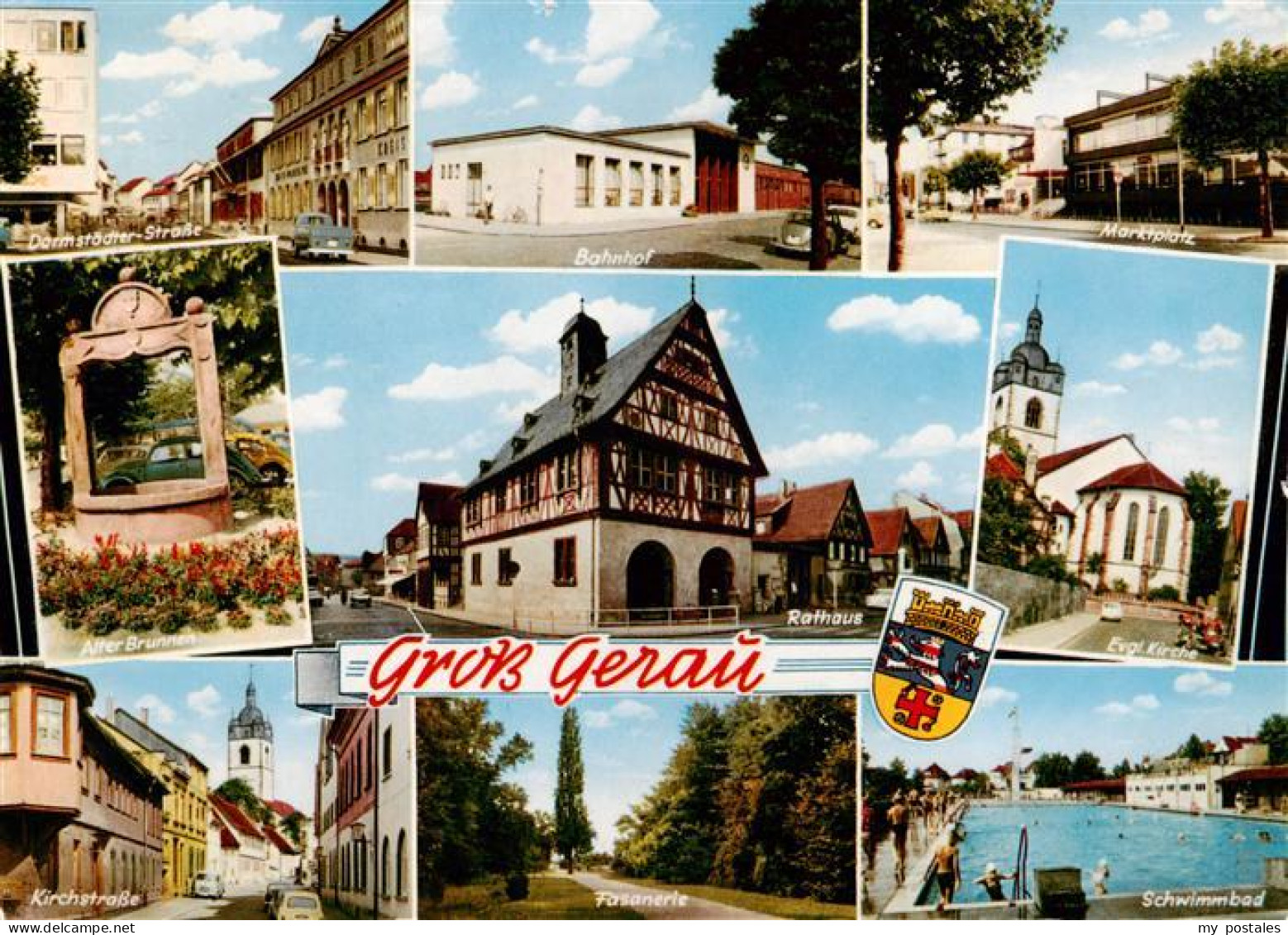 73884065 Gross-Gerau Darmstaedter Str Bahnhof Marktplatz Alter Brunnen Rathaus E - Gross-Gerau