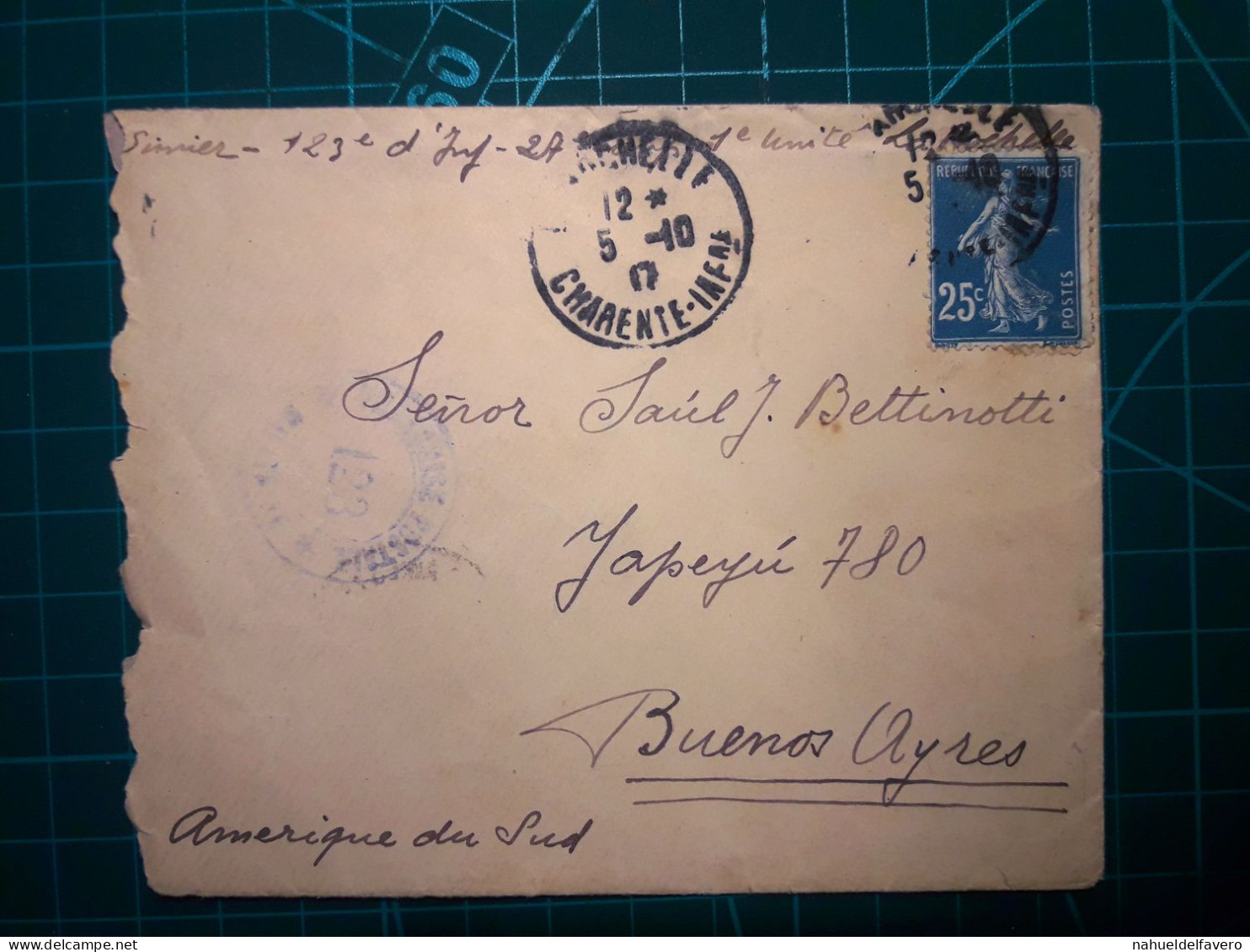 FRANCE, Enveloppe Distribuée à Buenos Aires, Argentine (Amérique Du Sud) En 1917. - Used Stamps