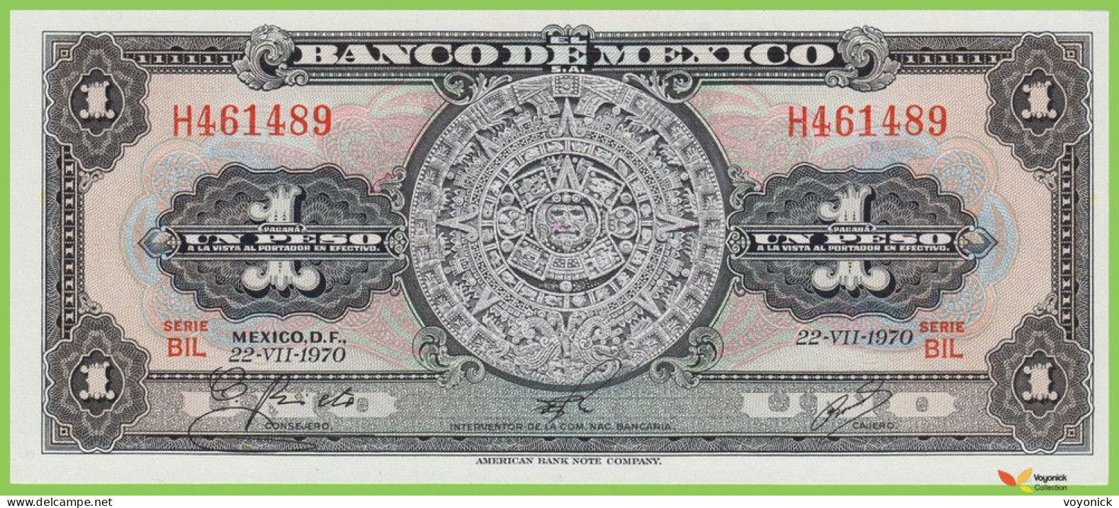 Voyo MEXICO 1 Peso 1970 P59l B616k BIL-H UNC - México