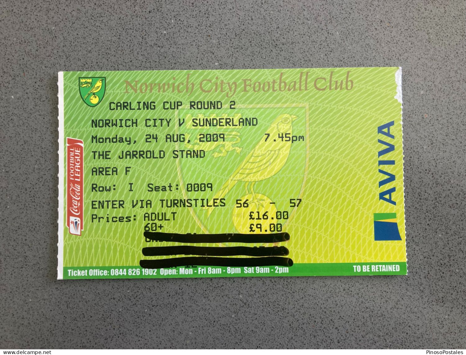 Norwich City V Sunderland 2009-10 Match Ticket - Eintrittskarten