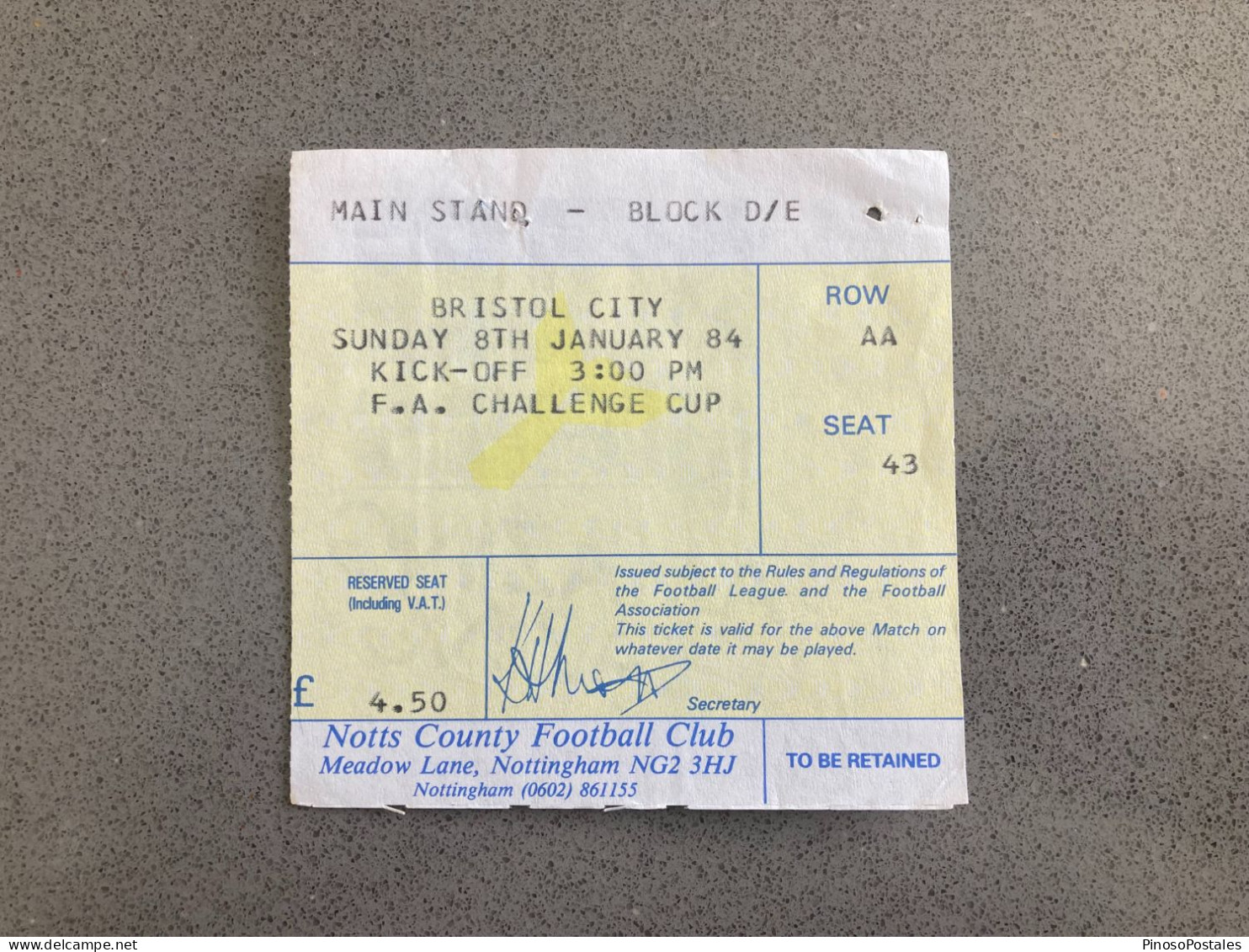 Notts County V Bristol City 1983-84 Match Ticket - Eintrittskarten