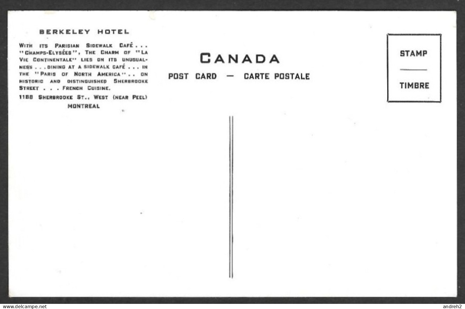 Montreal  Quebec - C.P.A. - Berkeley Hotel Sidewalk Café Terrace Champs-Élysées -1188 Sherbrooke St. West Near Pell - Montreal
