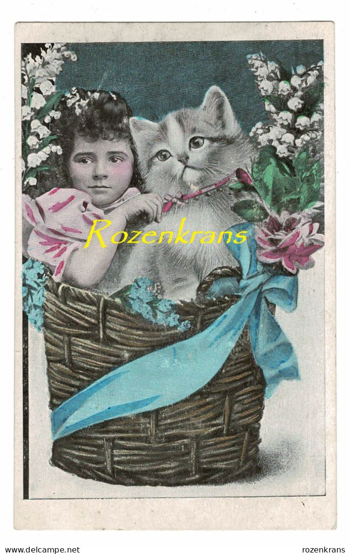 CPA Carte Fantaisie Chat Poes Cat Gatto Kat Poes Fille Girl Enfant Fille Madchen Meisje - Katzen