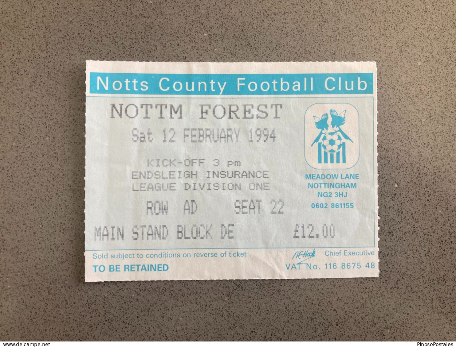 Notts County V Nottingham Forest 1993-94 Match Ticket - Tickets & Toegangskaarten