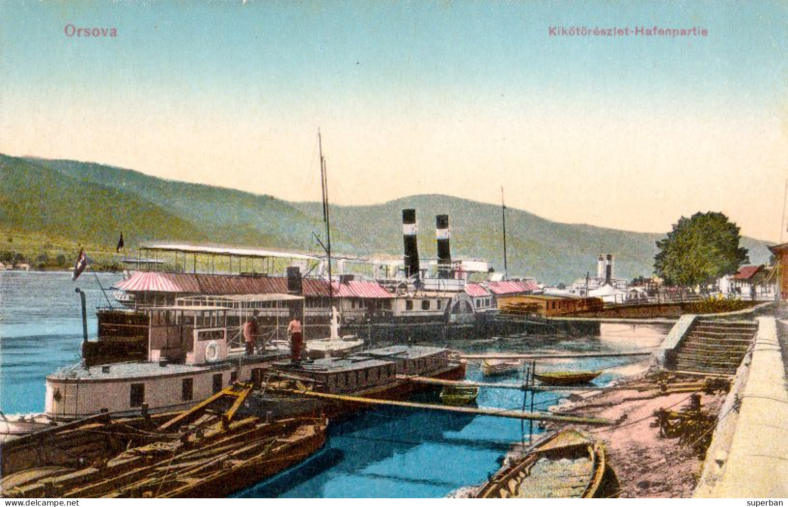 ORSOVA : KIKÖTORESZLET / HAFEN - M.F.T.R. PASSENGER SHIP " ERZSÉBET KIRÁLYNE " On DANUBE At ORSOVA ~ 1905 - '910 (an592) - Romania