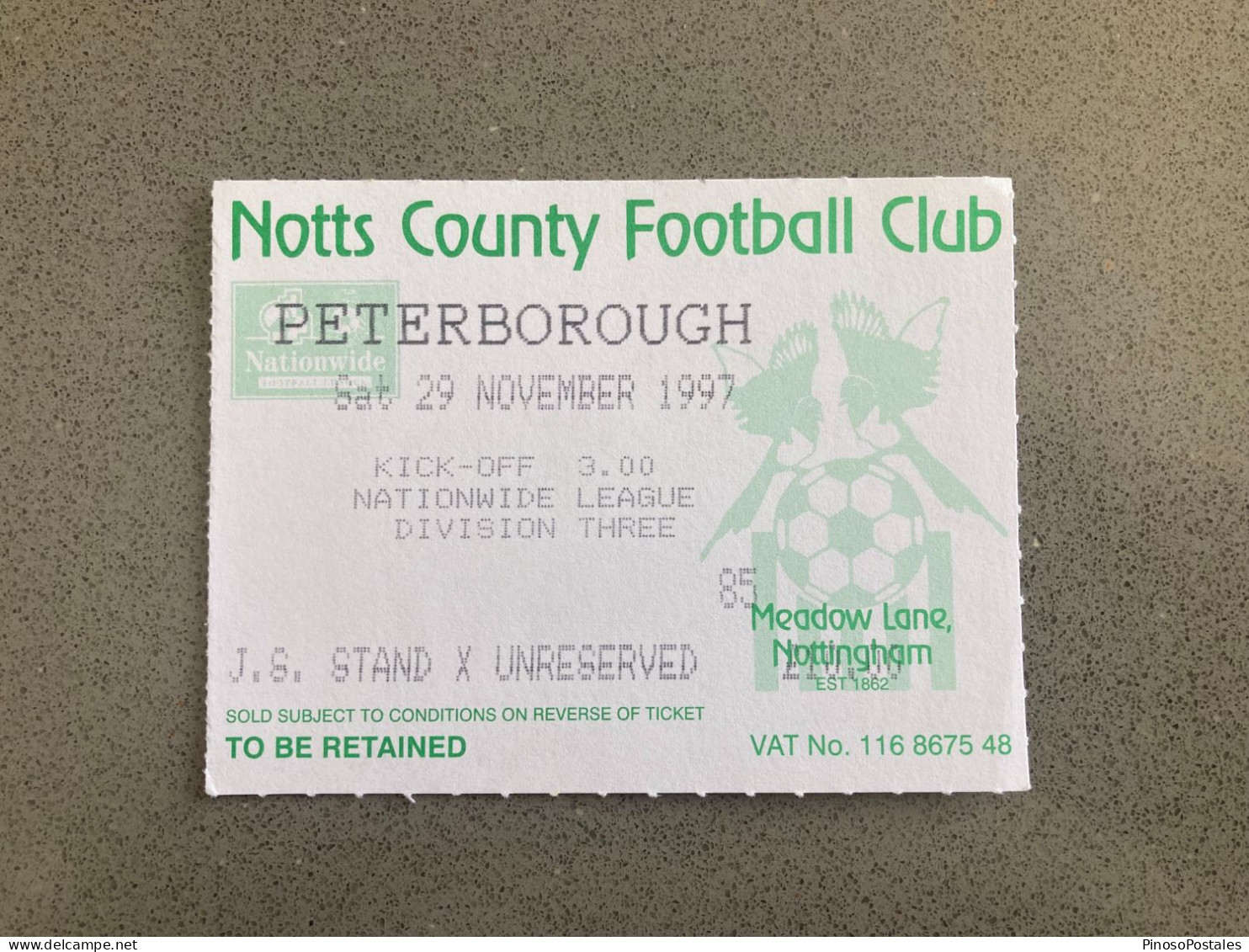 Notts County V Peterborough United 1997-98 Match Ticket - Tickets & Toegangskaarten