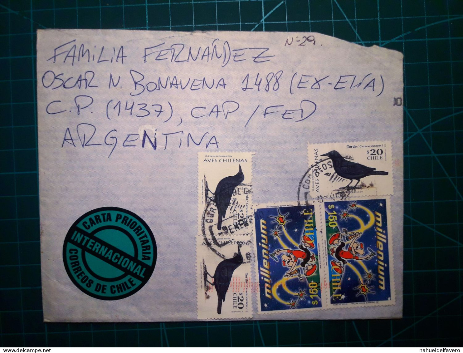 CHILI, Enveloppe Circulée à Capitale Fédérale, Argentine Avec Une Variété De Timbres Postaux (Oiseau Et Condorito). Prio - Cile