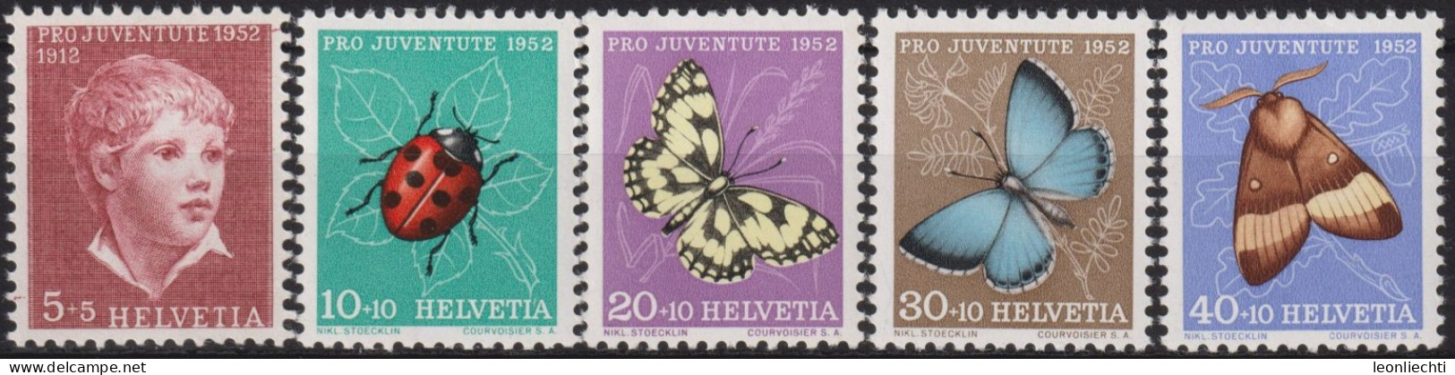 1952 Schweiz Pro Juventute ** Zum:CH J143-J147,Yt:CH 526-530, Mi:CH 575-579, Knabenbildnis Und Insekten - Nuevos