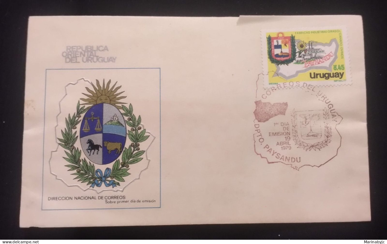 D)1979, URUGUAY, FIRST DAY COVER, ISSUE, DEPARTMENT OF PAYSANDÚ, FACTORIES, INDUSTRIES, SUNFLOWER, SHEEP, FDC - Uruguay