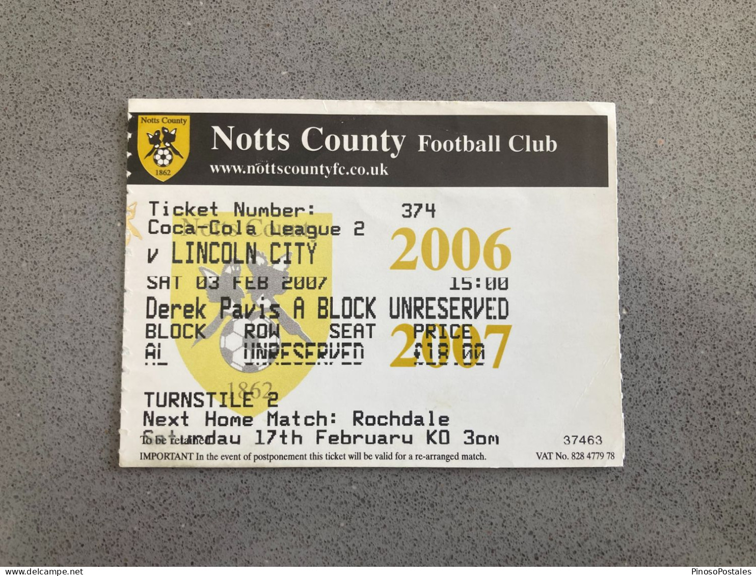 Notts County V Lincoln City 2006-07 Match Ticket - Biglietti D'ingresso