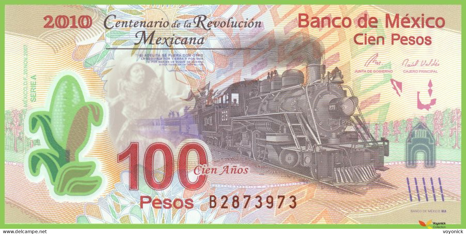 Voyo MEXICO 100 Pesos 2007(2009) P128b B710a A-B UNC Commemorative Polymer Error - Mexico