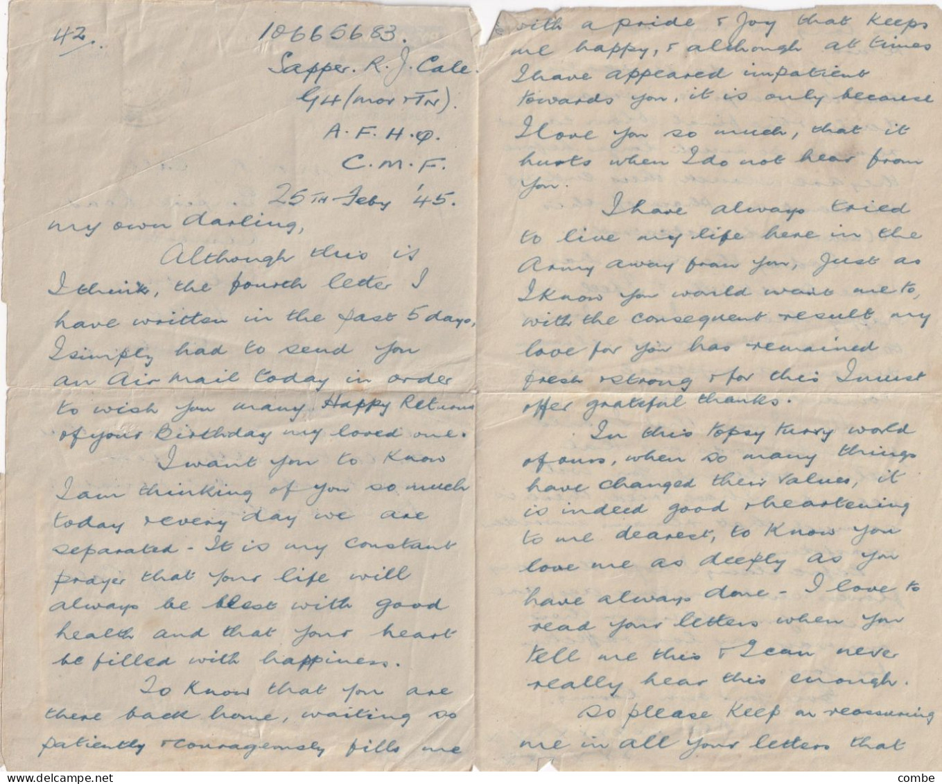 AIR LETTER. GB. FIELD POST OFFICE 751. 25 FEB 45. CASERTA. ITALY. CENSORED - Militares