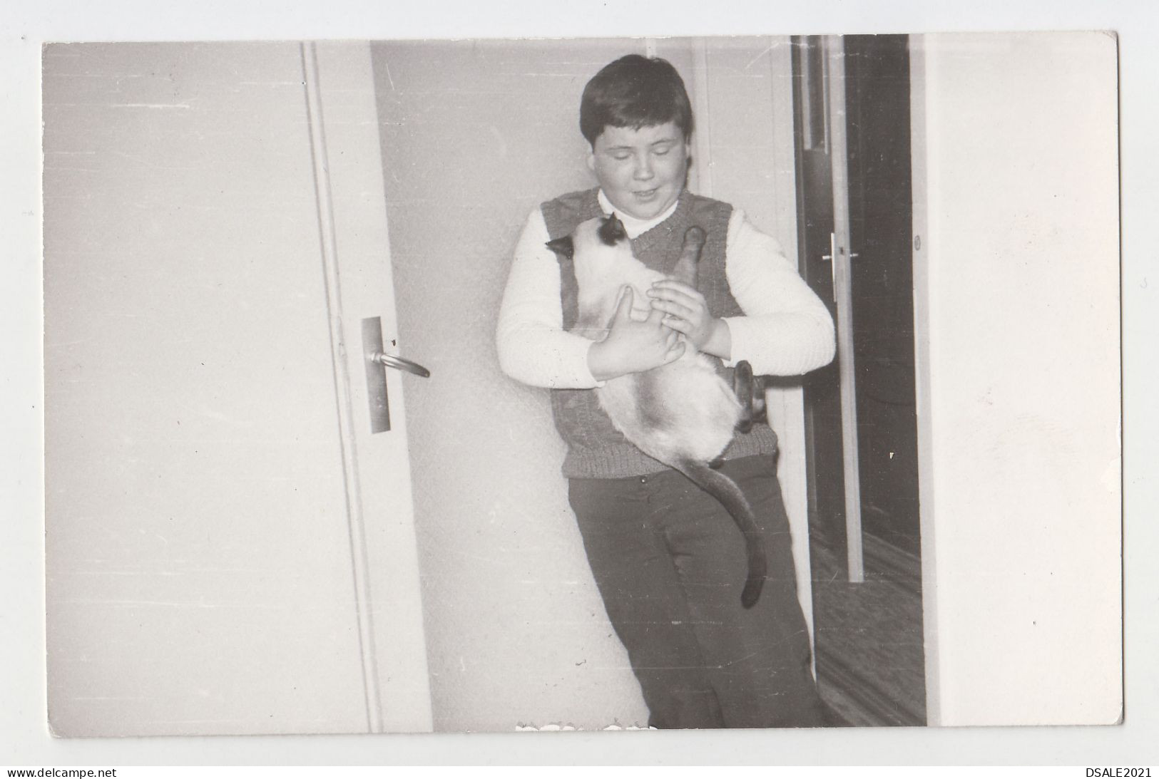 Boy Hugging Cat Kitten, Scene, Portrait, Vintage Orig Photo 14x9cm. (19989) - Personnes Anonymes