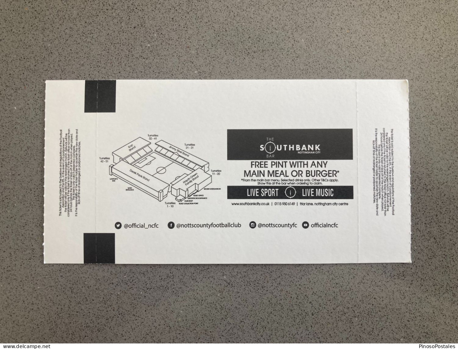 Notts County V Derby Coutny 2018-19 Match Ticket - Tickets D'entrée