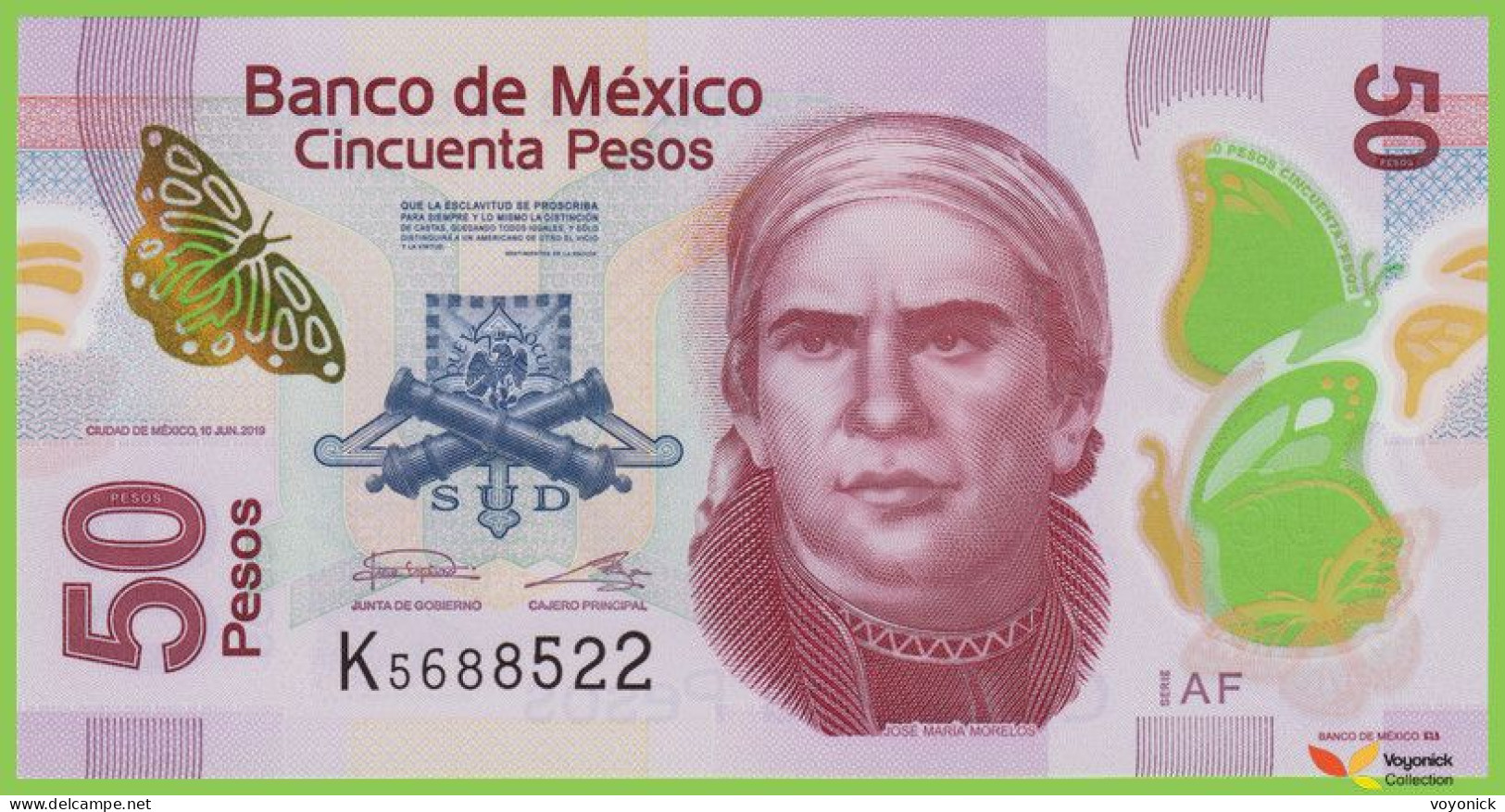 Voyo MEXICO 50 Pesos 2019 P123Aaf B712l AF-K UNC Polymer - Mexiko