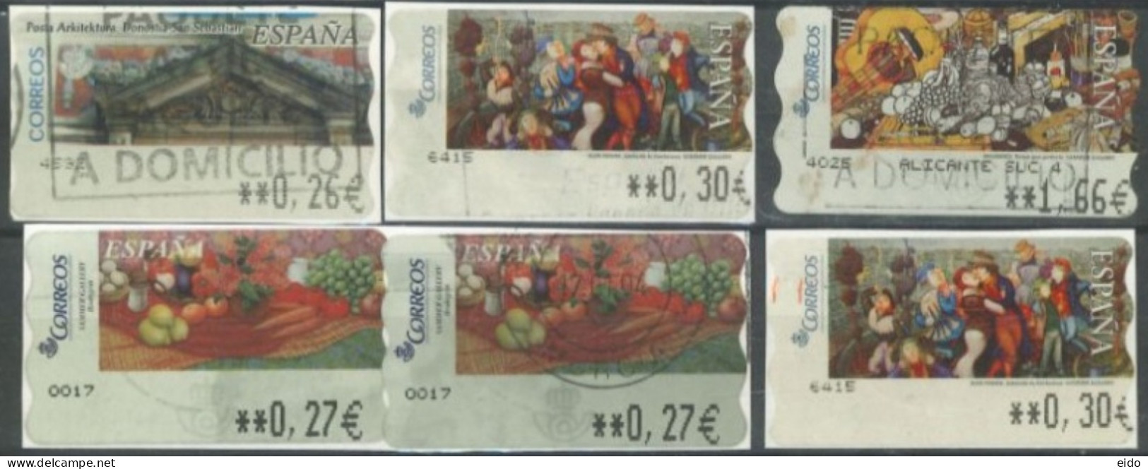 SPAIN- 2003/04,SAN SABASTIAN ARCH. AND SAMMER GALLERY STAMPS LABELS SET OF 6, DIFFERENT VALUES, USED. - Oblitérés