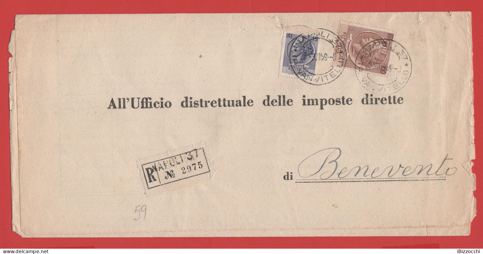 ITALIA - Storia Postale Repubblica - 1959 - 100 Antica Moneta Siracusana + 15 Antica Moneta Siracusana - RACCOMANDATA - - 1946-60: Marcofilie